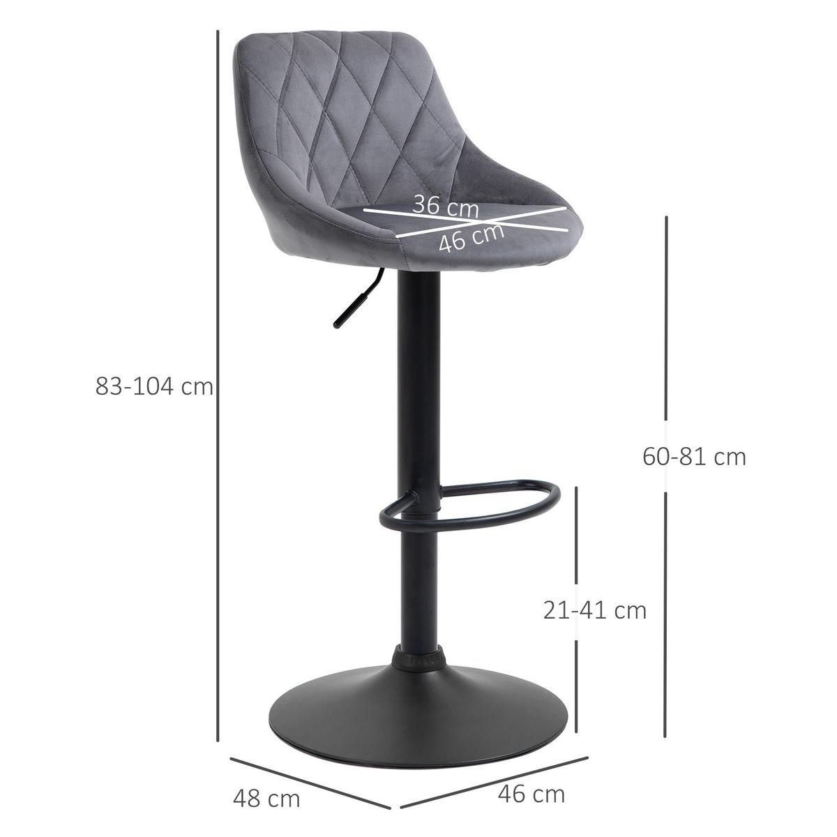 BARHOCKER 2er Set Höhenverstellbar Drehbar Barstühle mit Samtoptik, Dunkelgrau - Dunkelgrau/Schwarz, Textil/Metall (46/104/48cm) - HOMCOM