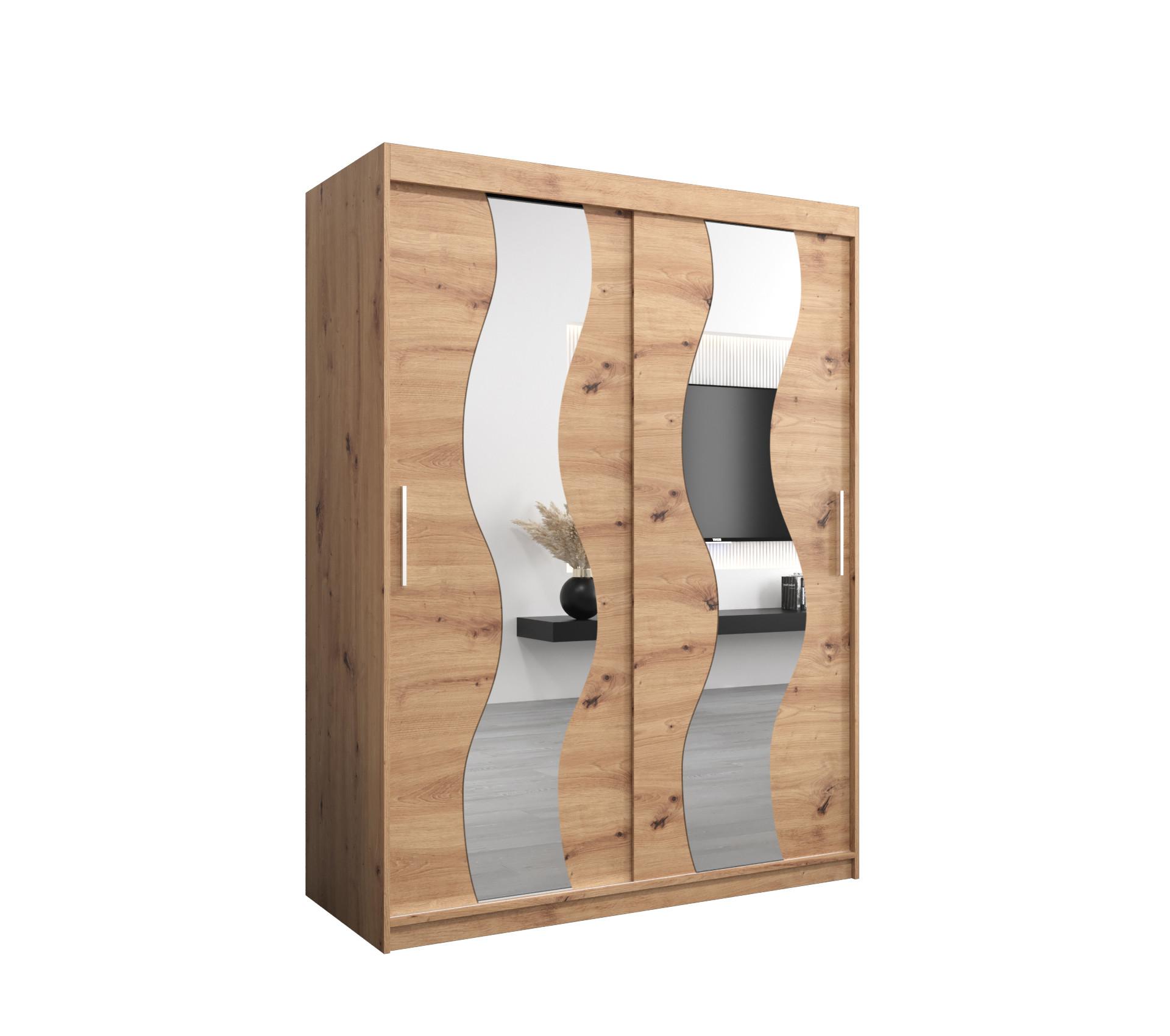 SCHWEBETÜRENSCHRANK 200/150/62 2-türig - Silberfarben/Eiche Artisan, Holz/Kunststoff (150/200/62cm) - MÖBEL KRYSPOL