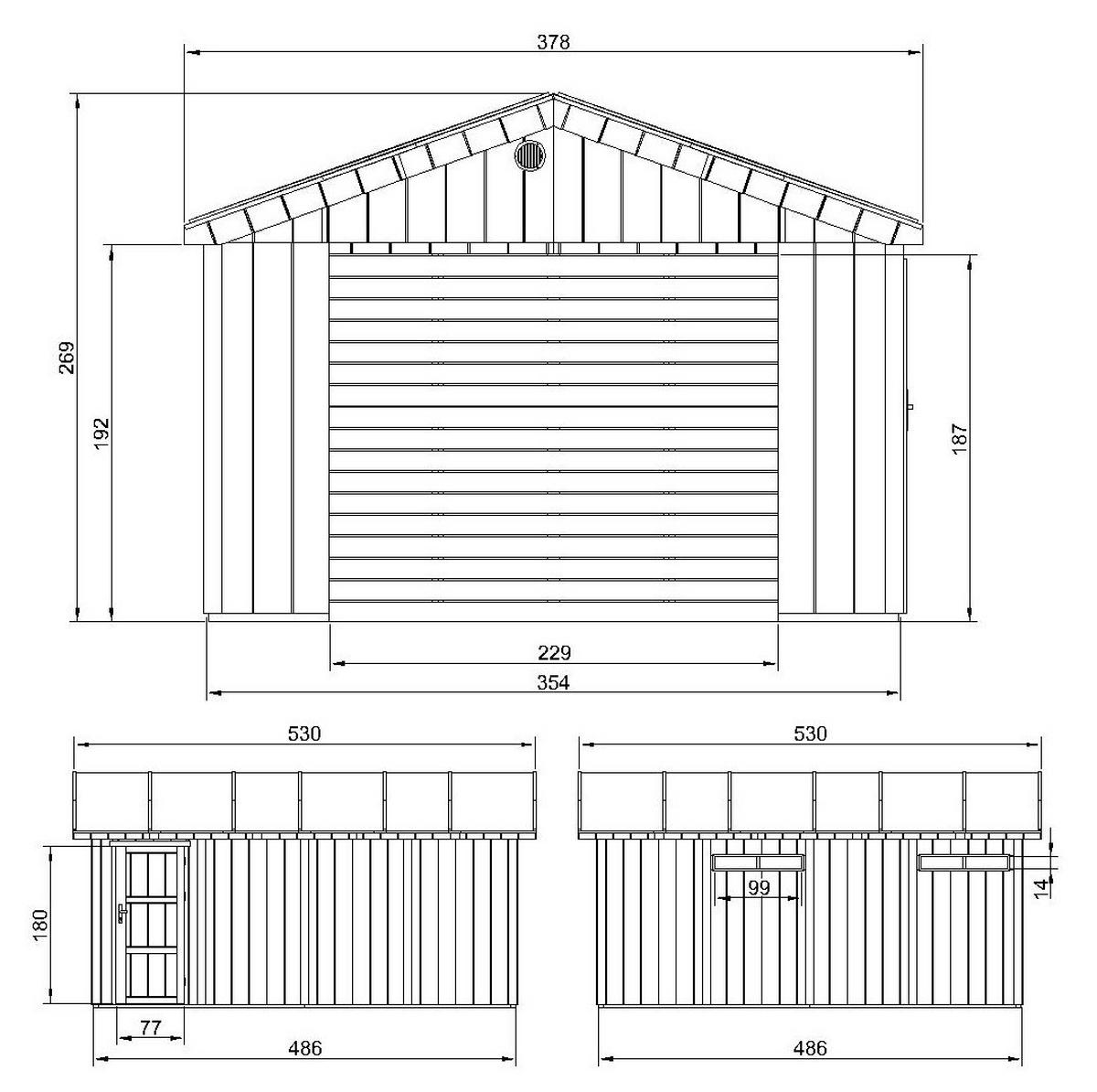 GARAGE Premium Qualität 17 m²- L378xB530 cm - Konstruktion aus LP Smartside-Panels - Gartenhaus M991B - Beige, Holzwerkstoff (354/269/486cm) - Timbela