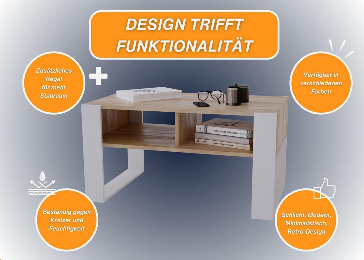 COUCHTISCH Holzwerkstoff rechteckig stabil Sonoma Eiche 45/53,6/92cm - Weiß/Sonoma Eiche, Holzwerkstoff (53.6/92/45cm) - CraftPAK