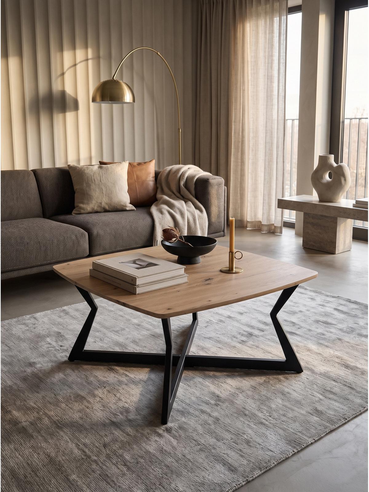 COUCHTISCH PRAIANO, MDF, in Eichenoptik, Eiche-Schwarz, 75 x 75 x 40 cm - Schwarz/Braun, Holzwerkstoff/Metall (75/75/40cm) - KADIMA DESIGN