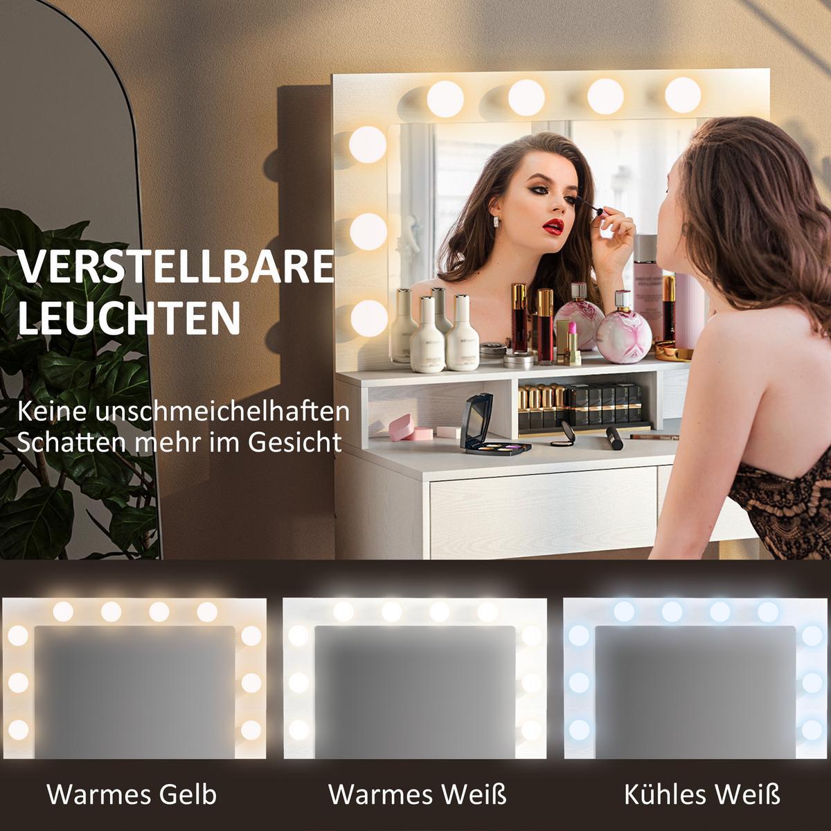 SCHMINKTISCH mit LED-Beleuchtung Frisiertisch mit Spiegel einstellbar Helligkeit - Weiß, Holzwerkstoff (40/135/80cm) - HOMCOM