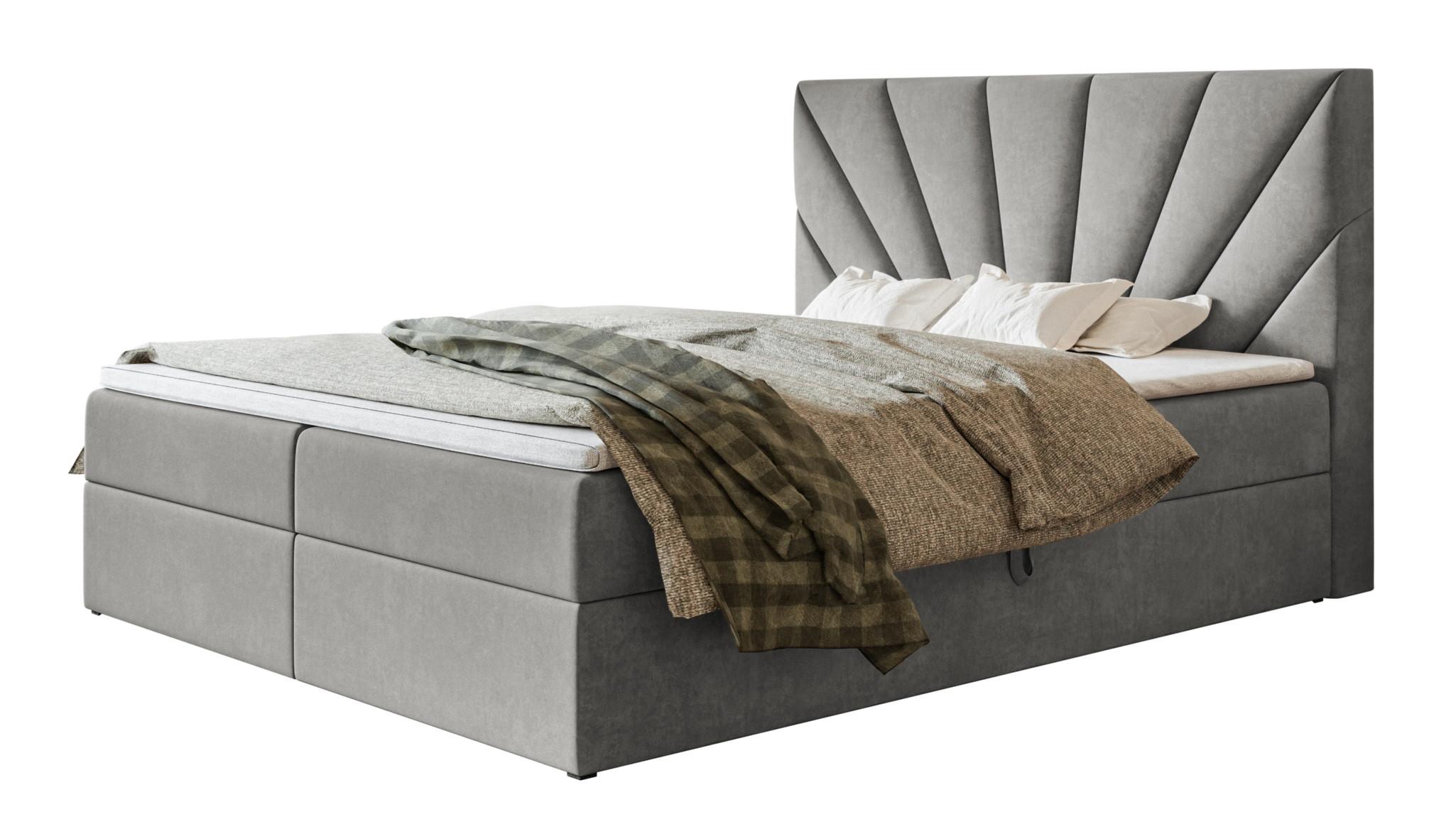 BOXBETT DENVER mit 2 Bettkästen, 160x200, Farbe: Grau, Velourstoff, Doppelbett mit Bonell-Matratze - Grau, Holz/Kunststoff (160/200cm) - Alpi-Möbel