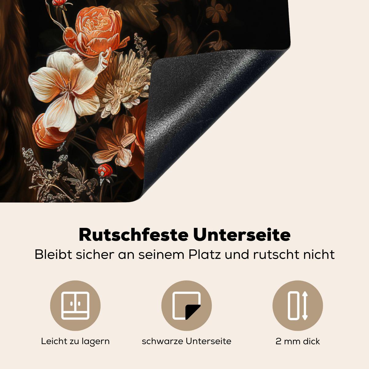HERDABDECKPLATTE Hirsch - Tier - Blumen - Natur - Botanisch Induktionsmatte 77x59 cm - Kupferfarben, Kunststoff (77/59/0.2cm) - MuchoWow