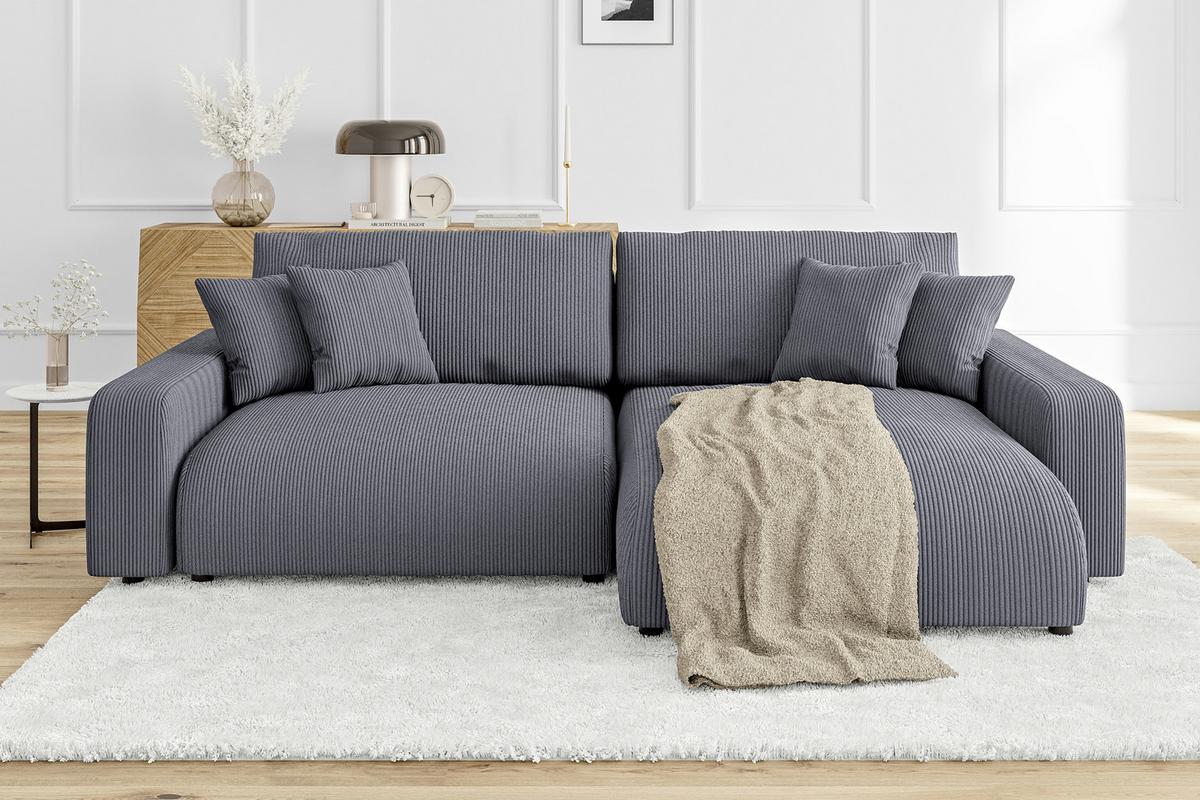 ECKSOFA Emma Grau Cord - Ottomane rechts - Grau, Textil (234/170cm) - S-Style Möbel