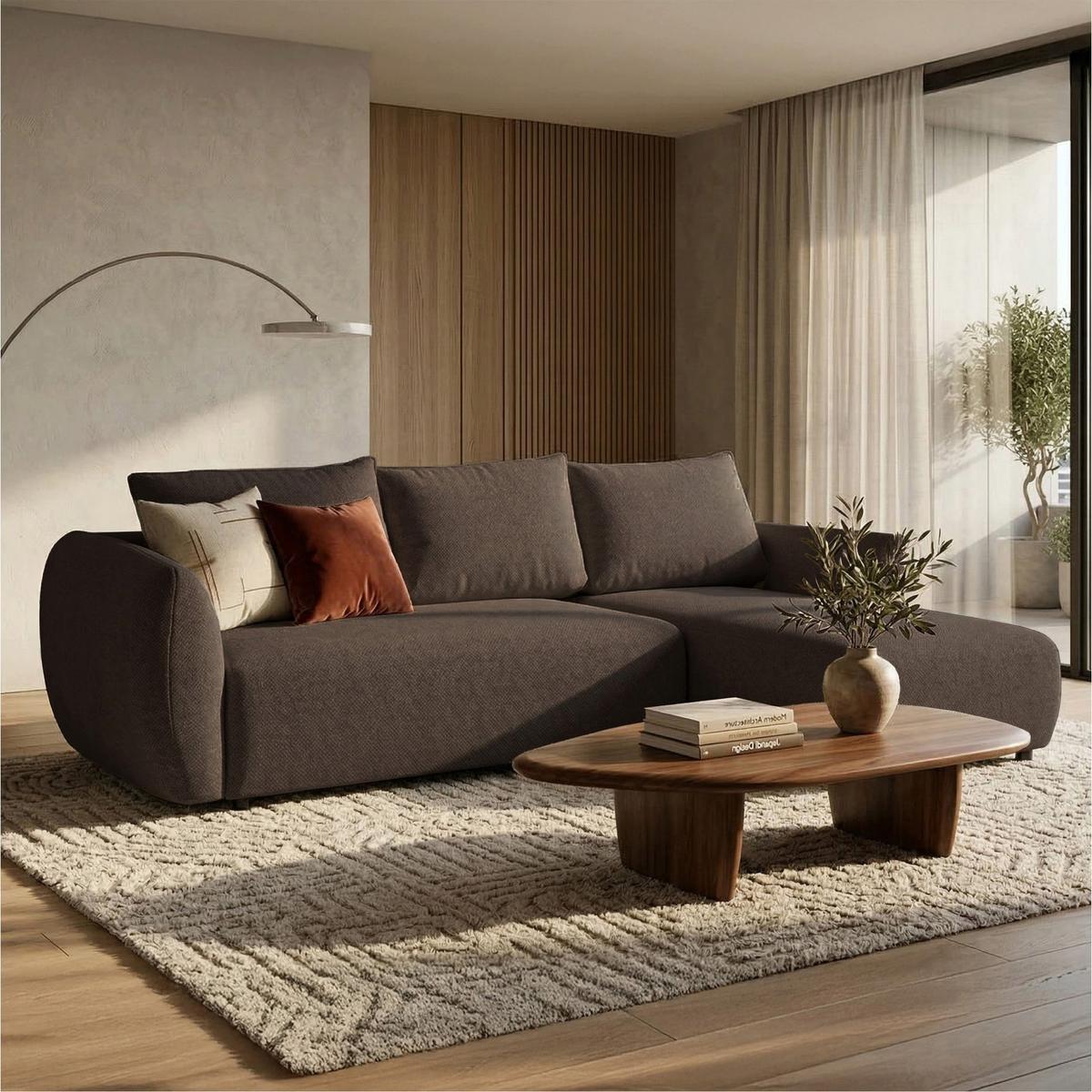 ECKSCHLAFSOFA Zordo BRAUNER CHENILLE RECHTS MIT ZWEI BETTKÄSTEN - Schwarz/Braun, Kunststoff/Textil (170/256cm) - Selsey