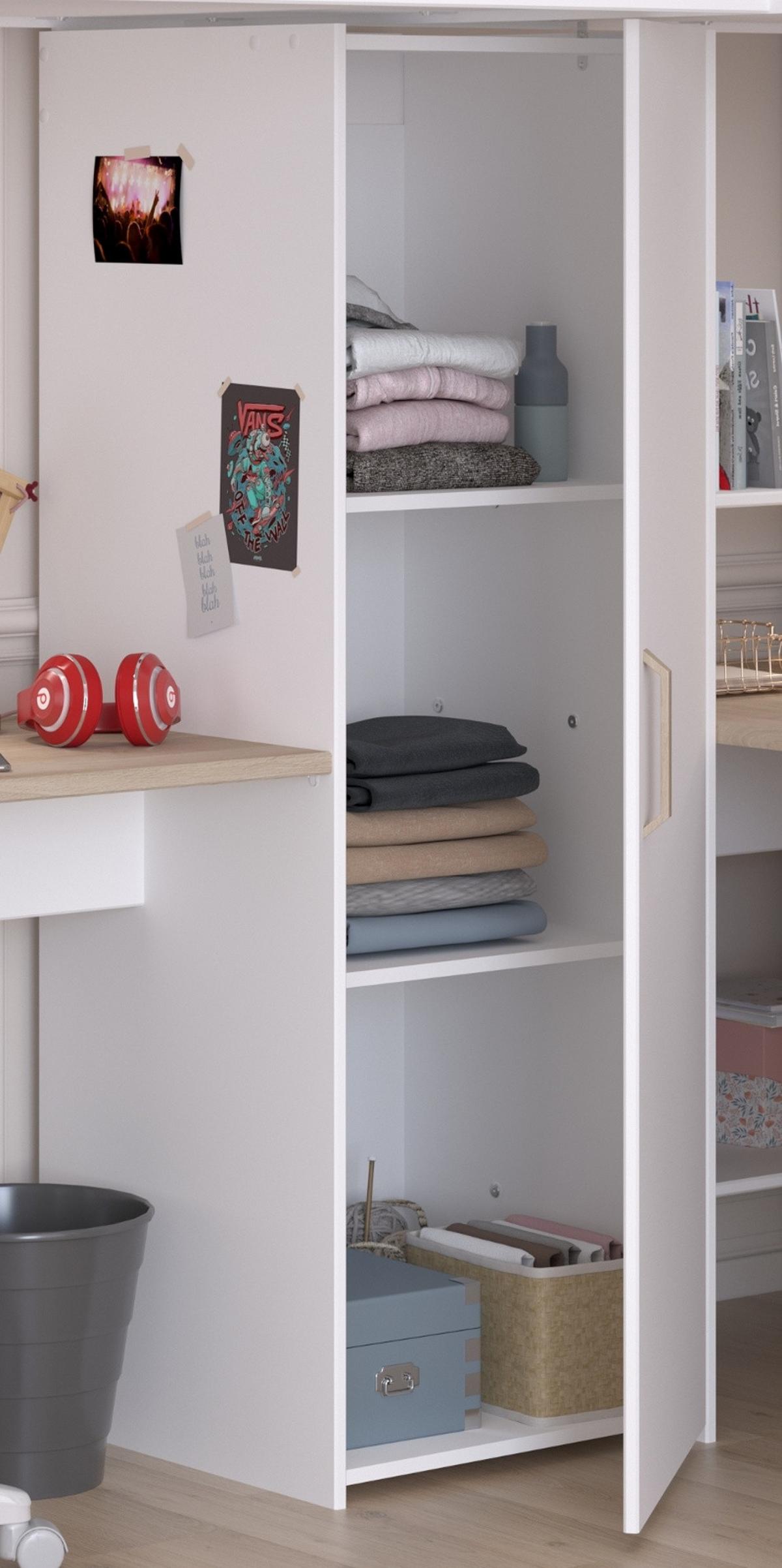 HOCHBETT weiß, Eiche, Kinderzimmer mit 2x Bett Liegefläche 90 x 200 cm - Eichefarben/Silberfarben, Holzwerkstoff/Kunststoff (90/200cm) - Parisot Meuble
