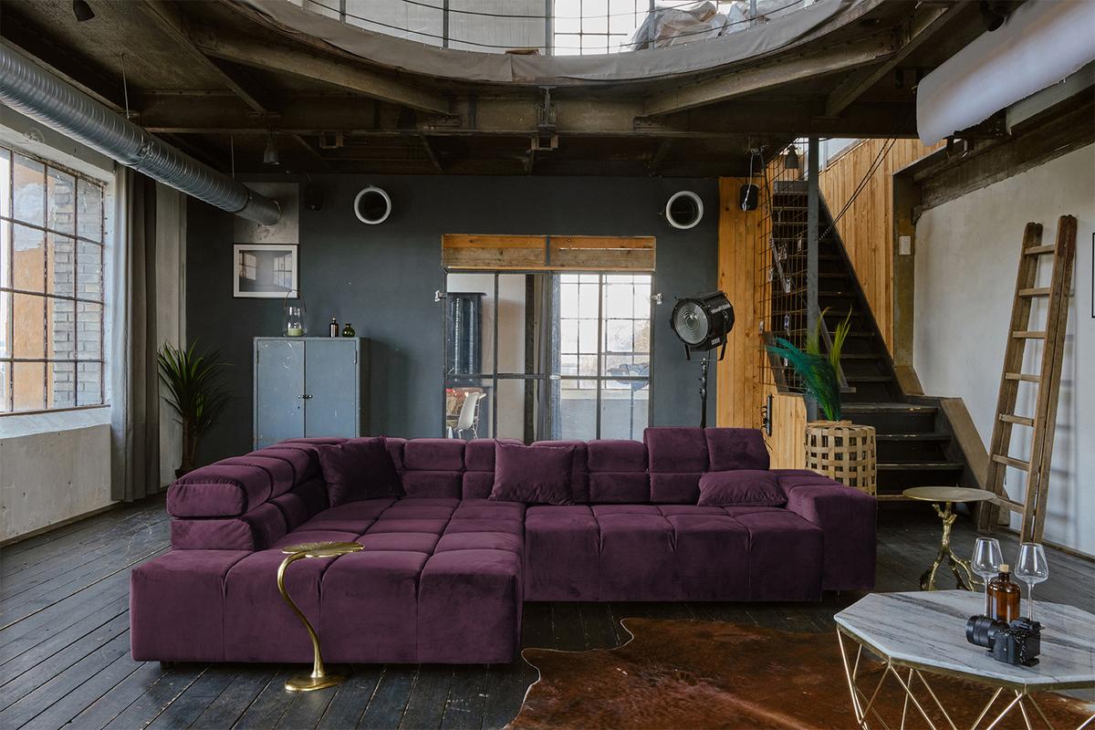 ECKSOFA MIT MOTORISCHEM SITZVORZUG NEVADA Violett Velvet Relaxfunktion - Violett/Schwarz, Textil (319/215cm) - KAWOLA