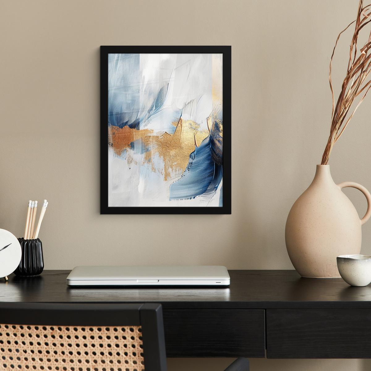 POSTER MIT RAHMEN Gold - Blau - Aquarell - Kunst - Modern Bilderrahmen 30x40 cm - Hellblau, Papier (30/40cm) - MuchoWow