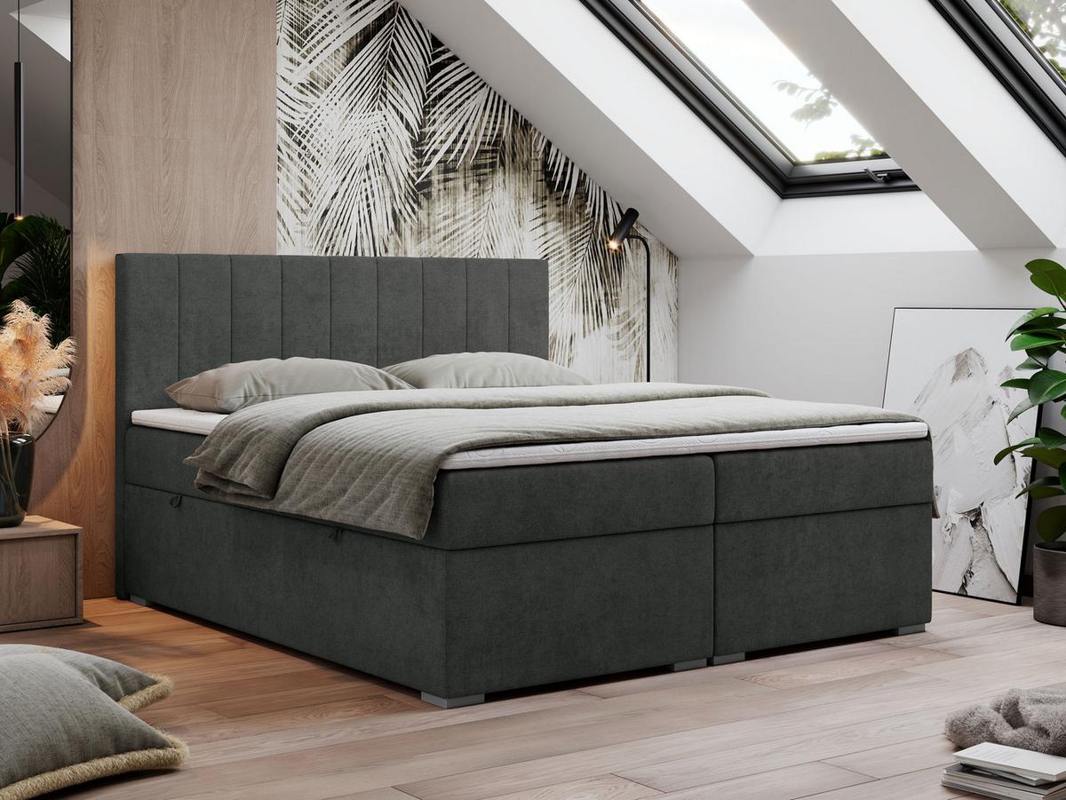 BOXBETT LOPE 120/200 - Dunkelgrau Strukture - H4 - Dunkelgrau, Holz/Textil (120/200cm)