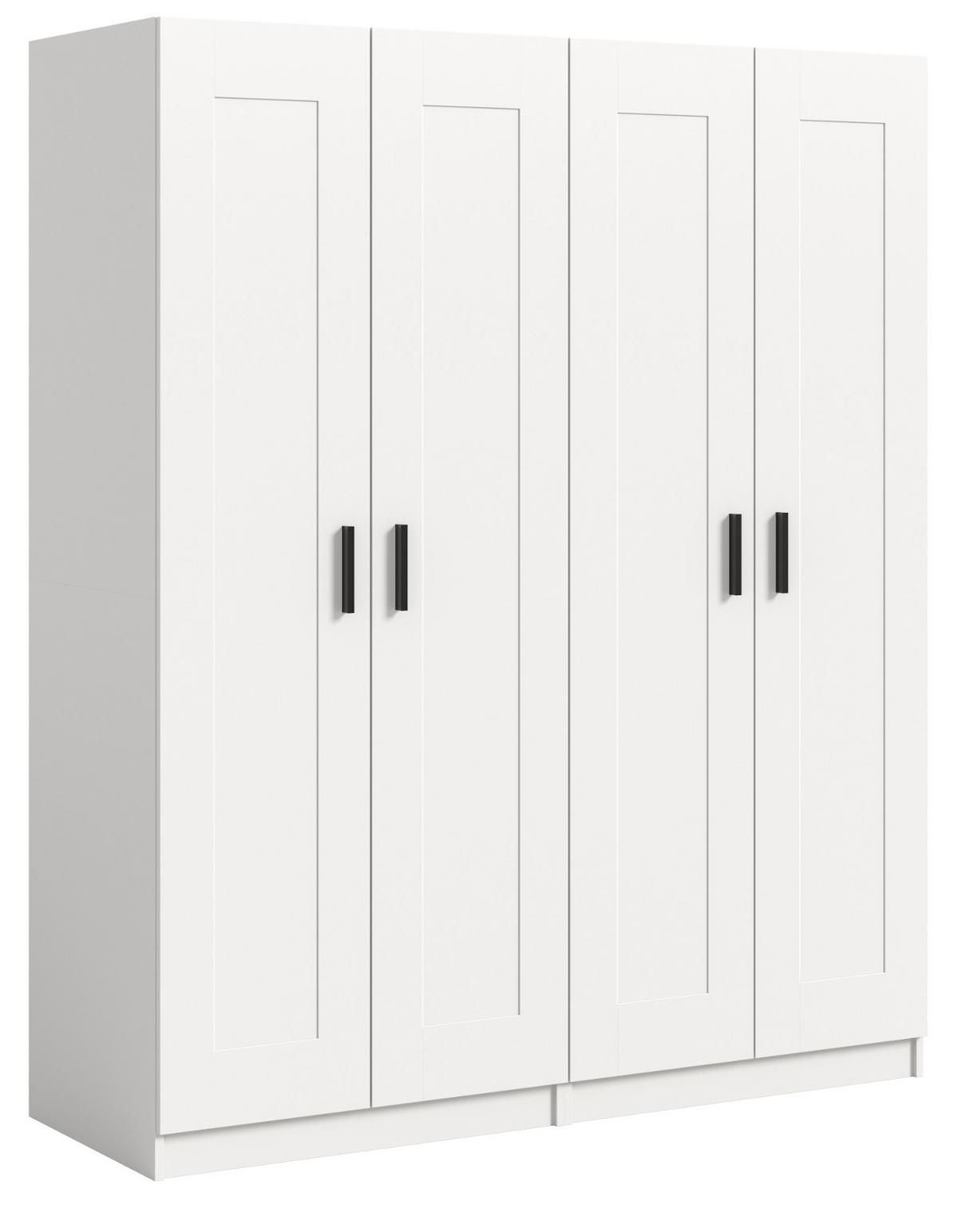 KLEIDERSCHRANK in weiß 160 x 194 cm, Drehtürenschrank 4-türig skandinavisch - Schwarz/Weiß, Holzwerkstoff/Kunststoff (160/194/56cm) - Inn.Furn