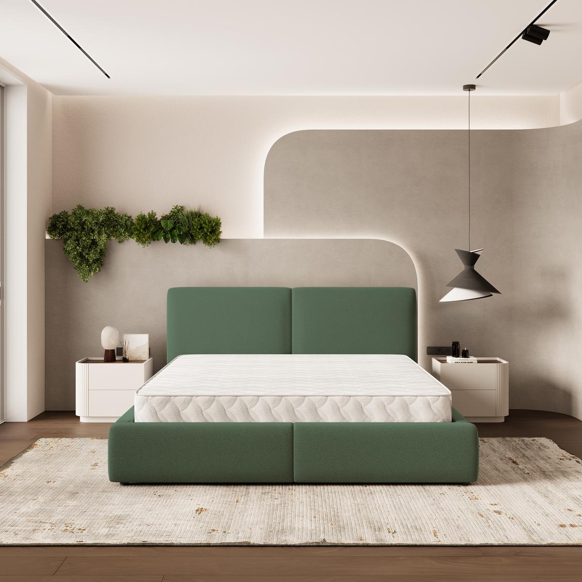 POLSTERBETT FELURO SR 200x200 cm mit Bettkästen - Grün - Grün, Holz/Textil - MASSENO