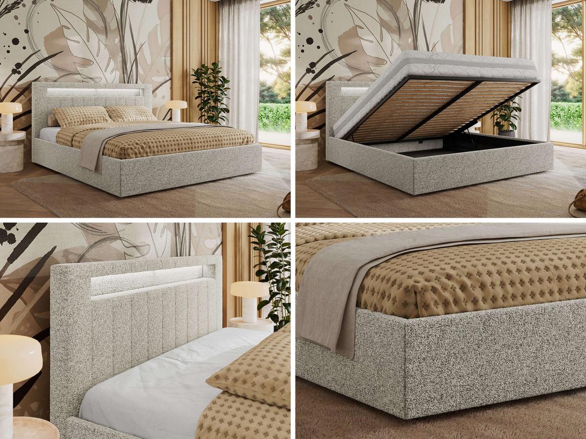 POLSTERBETT GOLD 5 CLASSIC 160/200 - Hellgrau Strukture - Multipocket-Matratze - Hellgrau, Textil (160/200cm) - MKS