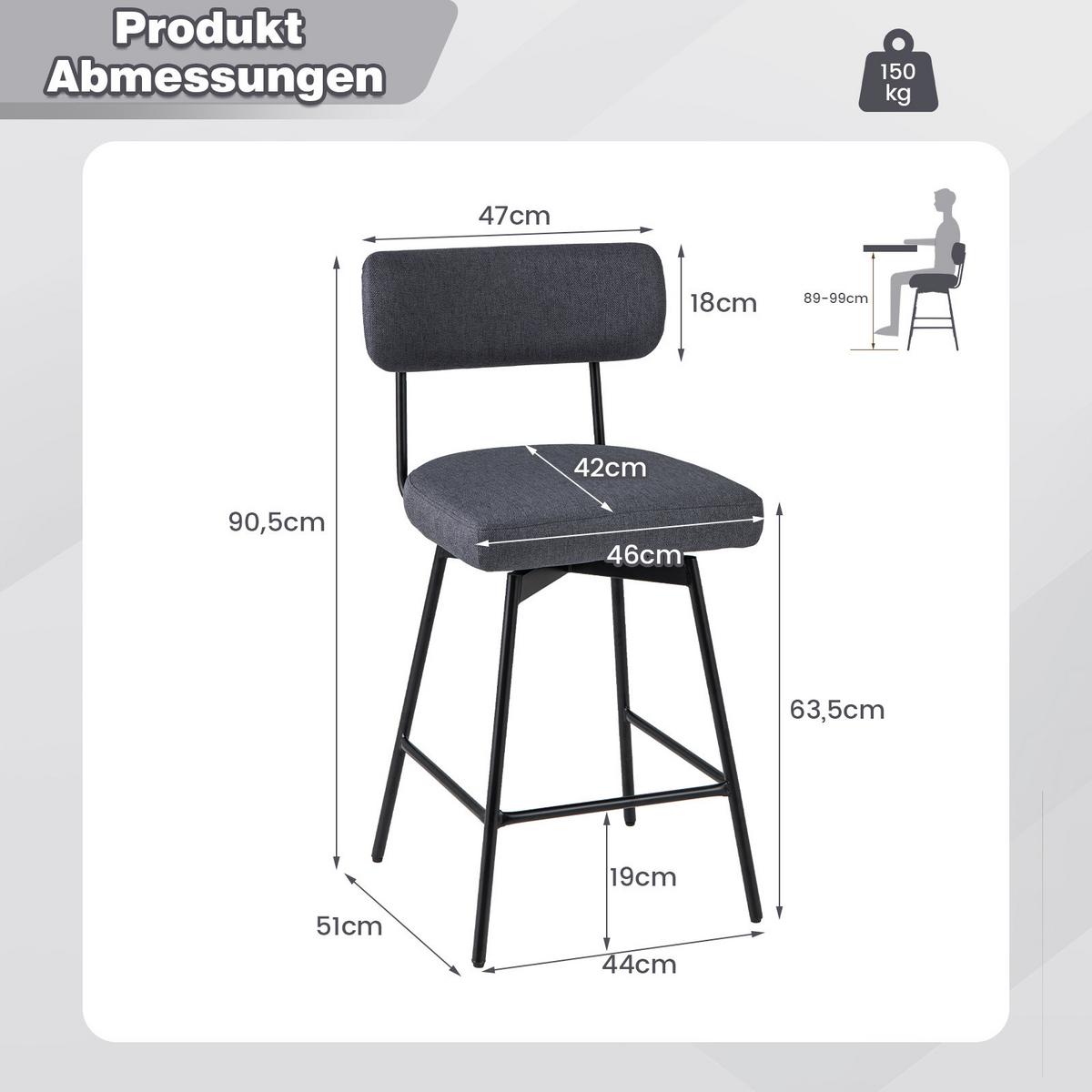 BARHOCKER Grau(2er-Set) - Grau, Metall (51/90.5/47cm) - COSTWAY