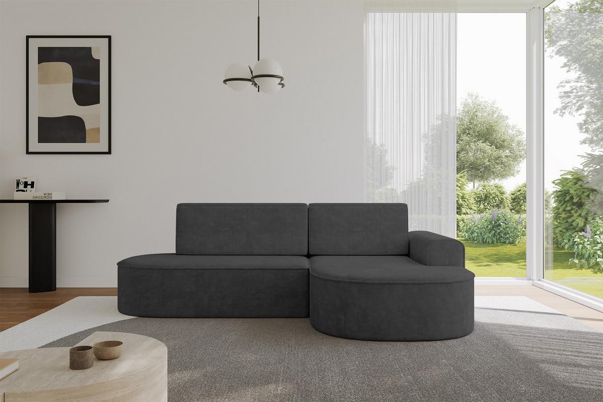 ECKSOFA mit Schlaffunktion und Bettkasten Ottomane Rechts MARI-L1-S - 283x167x73 cm Dunkelgrau Velours - Dunkelgrau/Schwarz, Holzwerkstoff/Kunststoff (167/283cm) - ALTDECOR