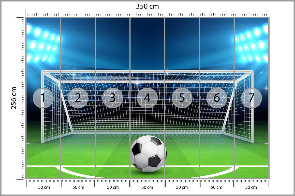 FOTOTAPETE für Jugendzimmer Elfmeter Schuss Linie Fußball 350x256 - Blau/Schwarz, Papier (350/256cm) - Muralo