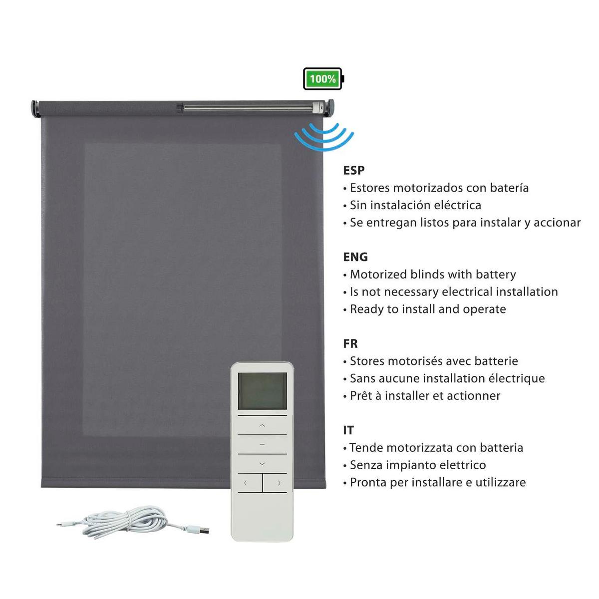 ROLLO motorisiert Grau, 100 x 250 cm - Grau, Kunststoff (100/250cm) - STORESDECO