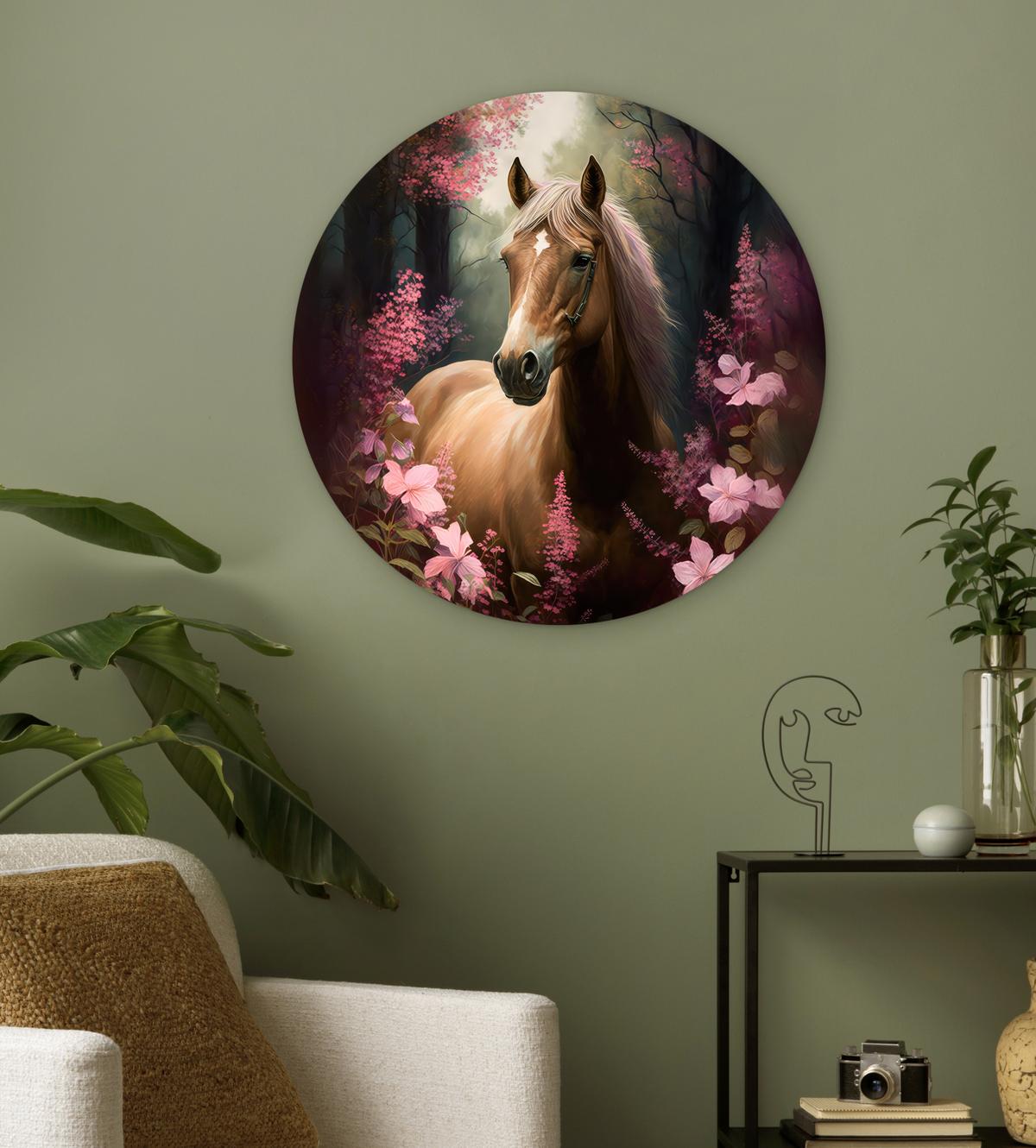 WANDBILD Pferd - Blumen - Rosa - Natur - Wald Wanddeko Schlafzimmer 60x60 cm - Altrosa, Kunststoff (60/60cm) - MuchoWow