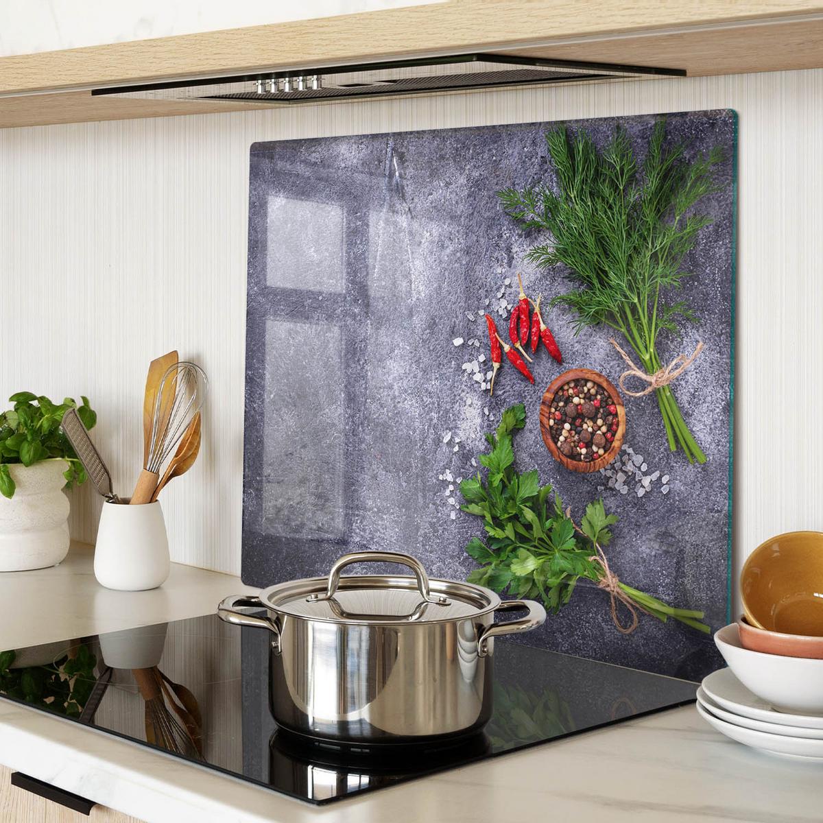GLASPLATTE 60x52 cm Kräuter und Gewürze - Grün, Glas (60/0.4/52cm) - TULUP