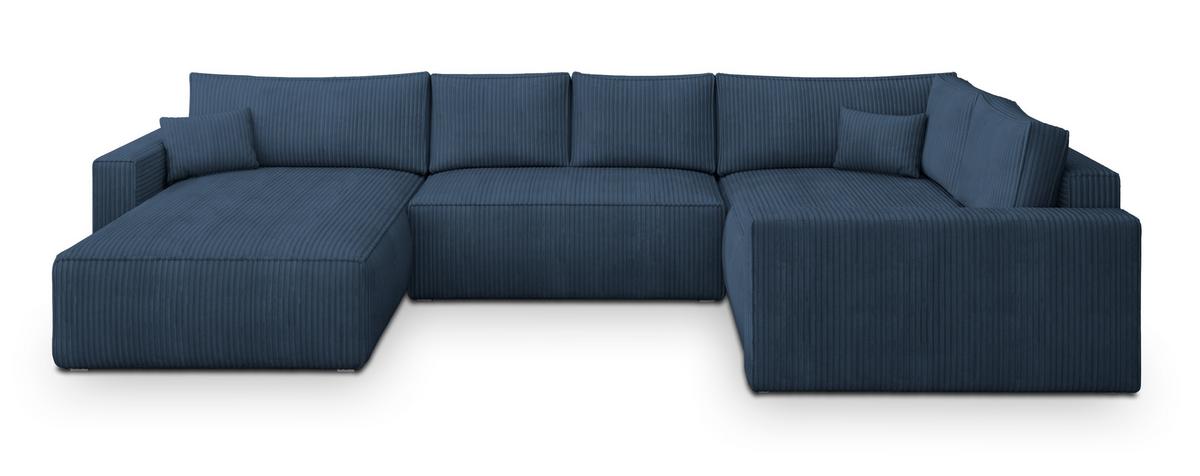 WOHNLANDSCHAFT VELAMI R-S Blau Kordstoff mit Schlaffunktion - Blau, Holz (365/83/194cm) - MASSENO