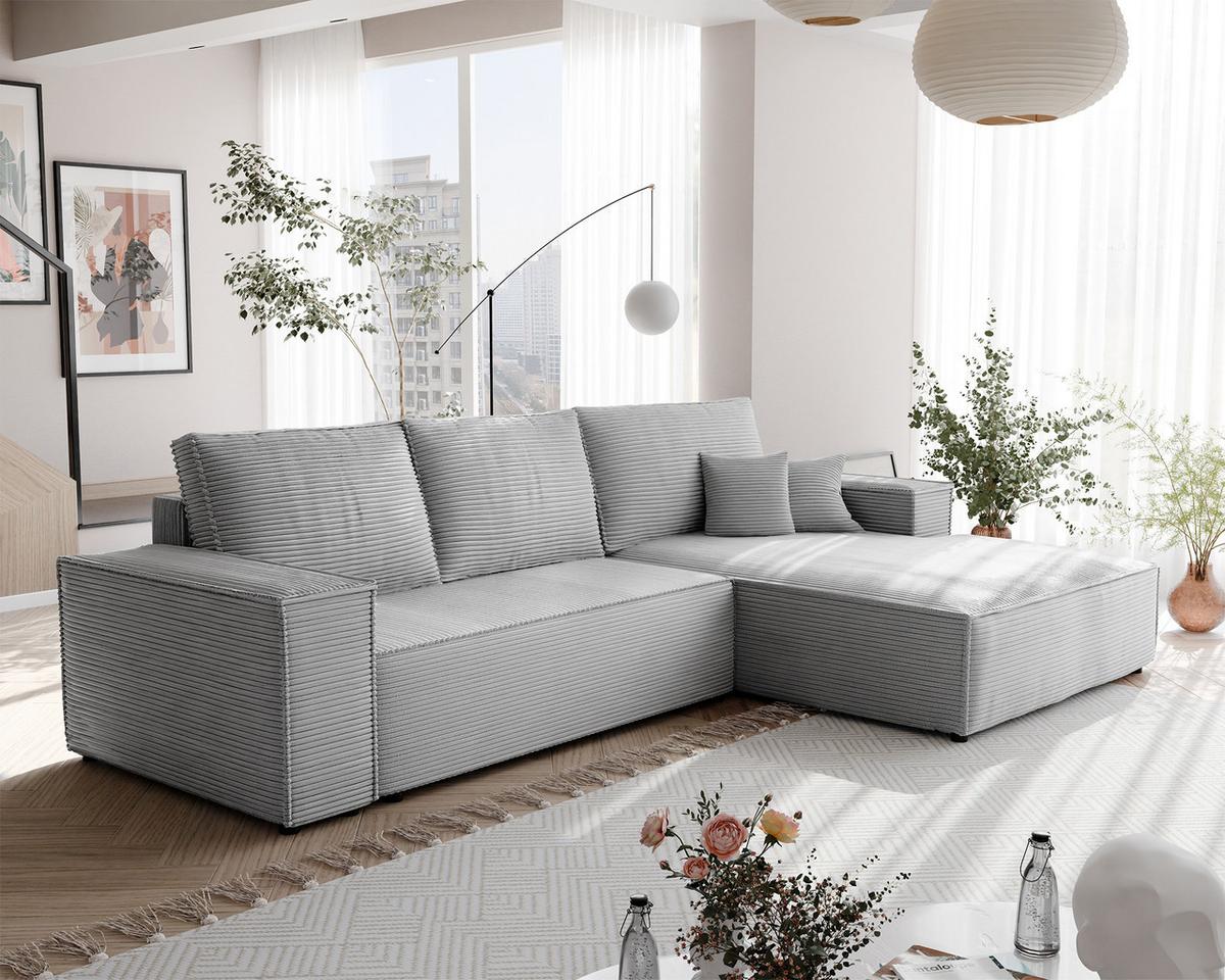 ECKSOFA NOVA Rechts mit Schlaffunktion und Bettkasten Hellgrau - Hellgrau, Kunststoff/Textil (294/185cm) - Idohome