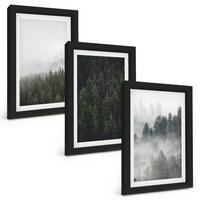 BILDER SET 3er Set - 20x30 cm Schwarzer Rahmen - Grüne Wälder Nebel Natur - Schwarz, Kunststoff (20/30cm) - TULUP