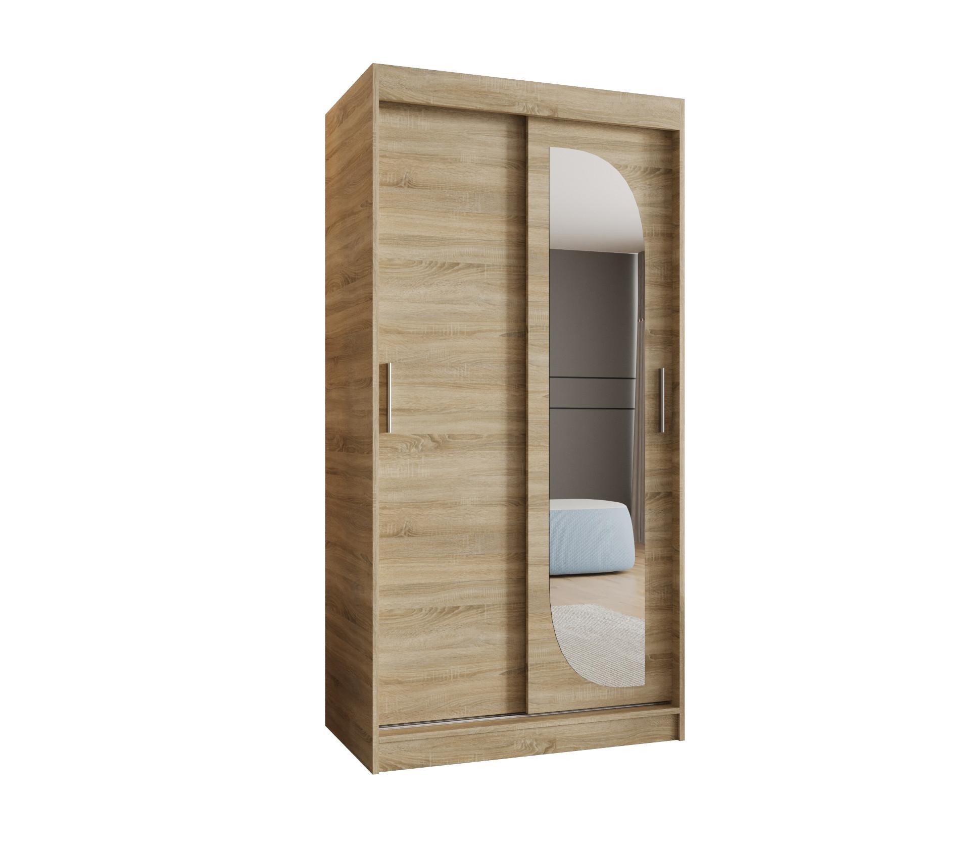 SCHIEBETÜRENSCHRANK mit Spiegel LUCY 200/120/62 2-türig - Silberfarben/Sonoma Eiche, Holz (120/200/62cm) - MÖBEL KRYSPOL