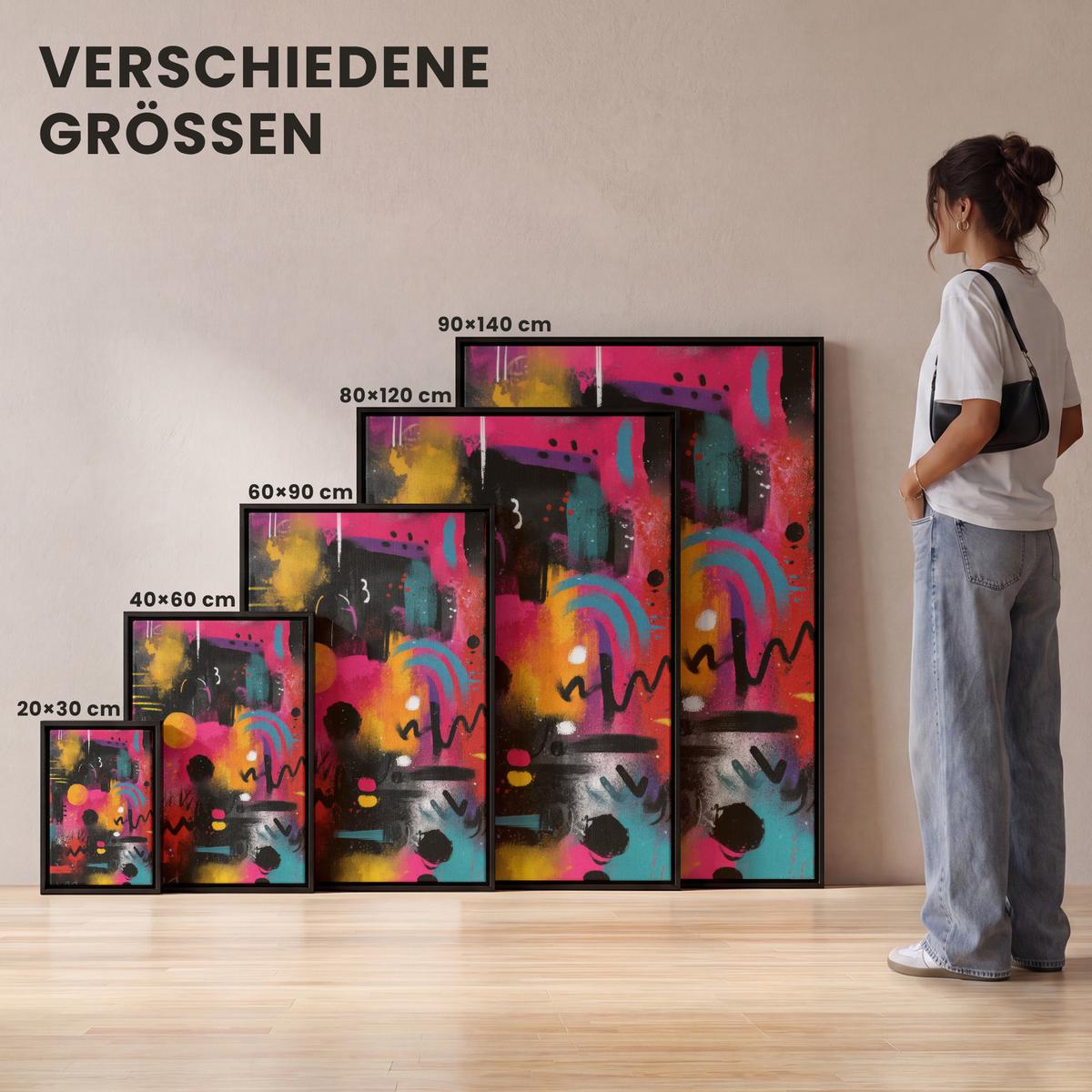 LEINWAND Bilder mit Rahmen - Farbflächen - Formen - Bunt - Abstrakt - 20x30 - Pink, Textil (20/30cm) - MuchoWow