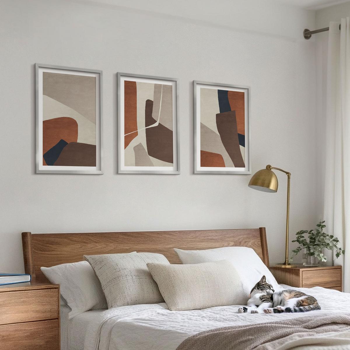 BILDER SET 3er Set - 40x60 cm Silberner Rahmen - Abstrakte moderne Strukturen - Silberfarben, Kunststoff (40/60cm) - TULUP