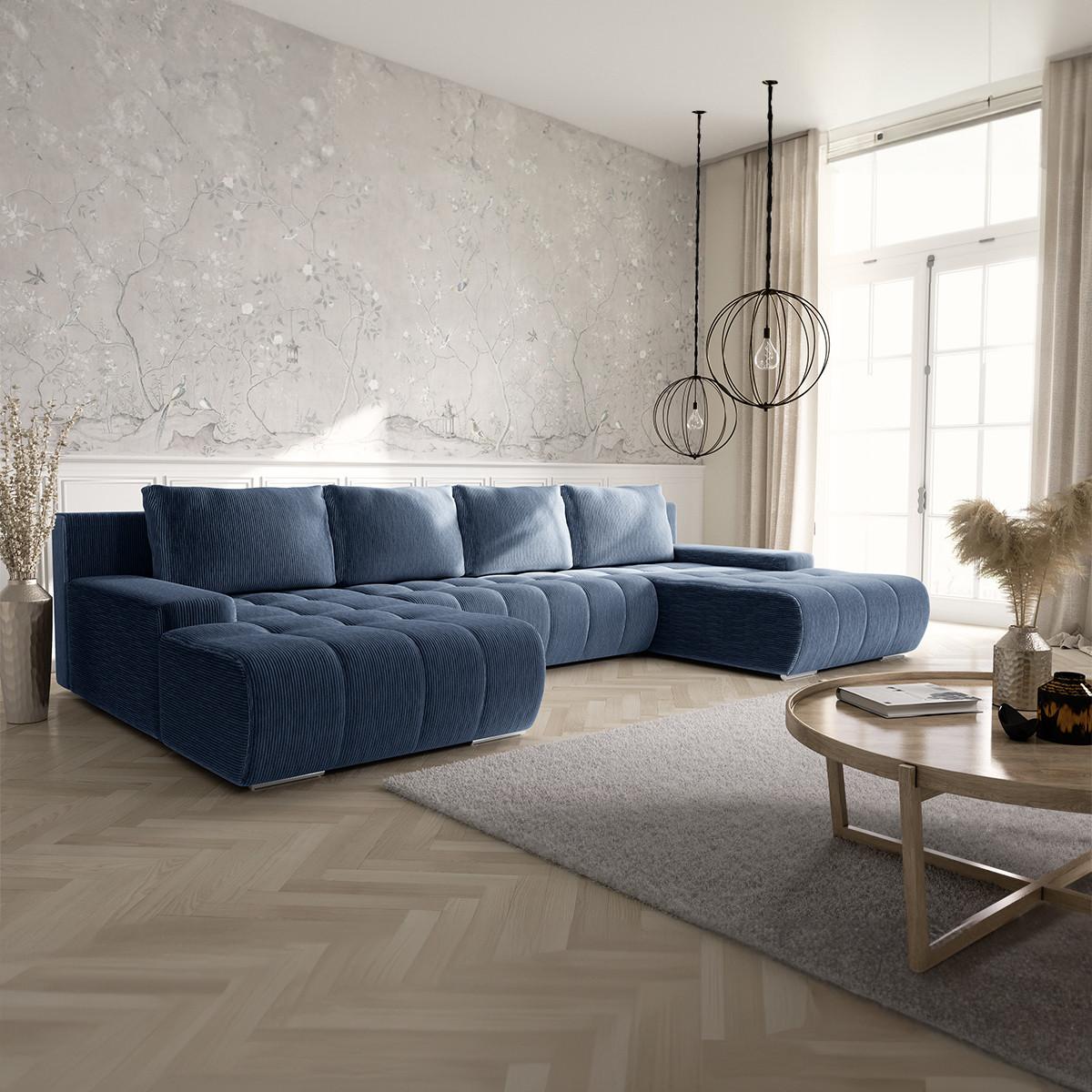 PANORAMASOFA Jonas 5 Sitzplätze Blau - Blau, Holz (350/85/185cm) - Petits-meubles