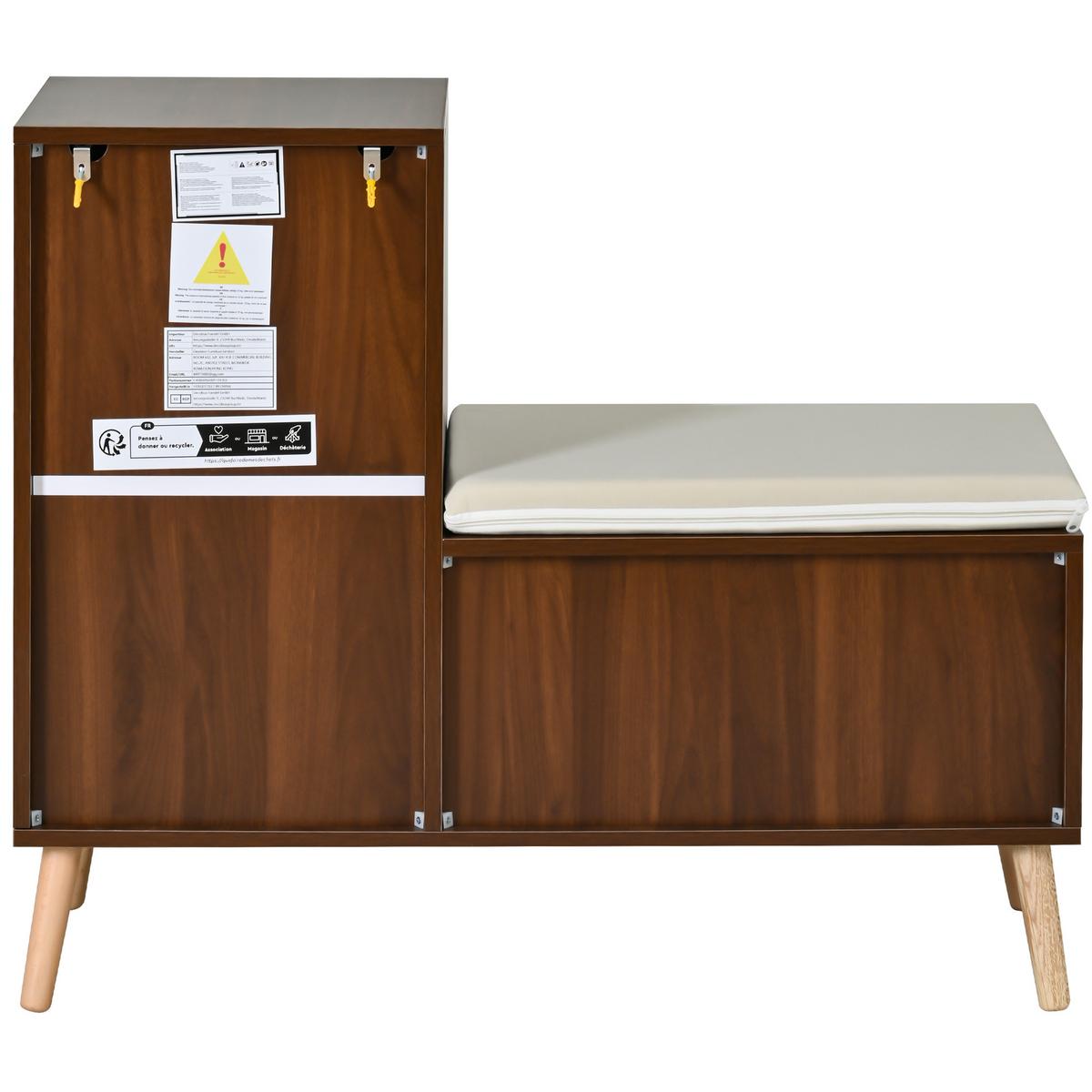 SCHUHSCHRANK in Holz-Optik – Schuhschrank mit Rattan-Tür & Sitzkissen - Walnussfarben, Holzwerkstoff (95.5/80.5/35cm) - Urban Meuble