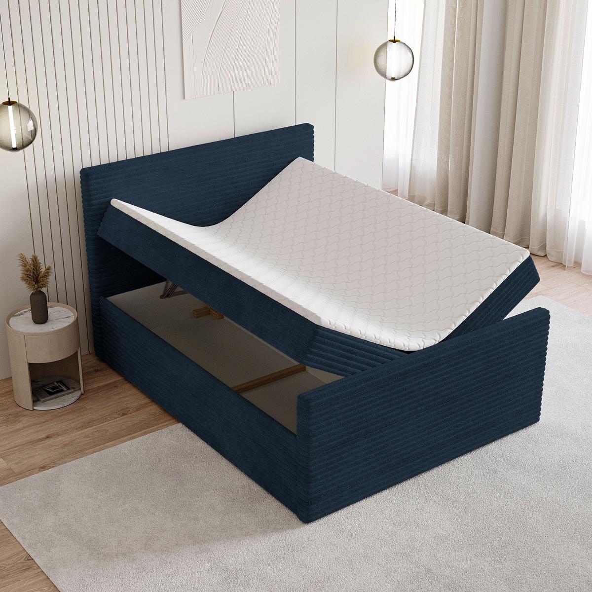 BOXBETT NOLEN 160x200 cm mit Matratze und Topper - Blau - Blau, Holz (160/200cm) - MASSENO