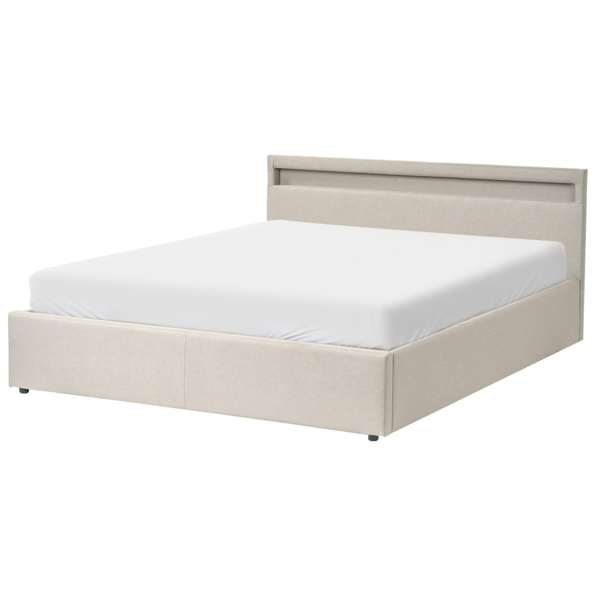 BETT mit Stauraum und LED-Beleuchtung 160/200 cm Stoff Beige Armelle - Beige, Textil (160/200cm) - Beliani