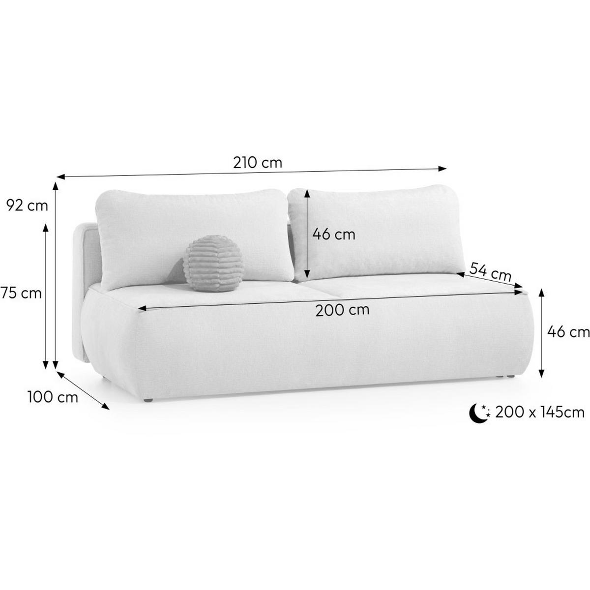 SCHLAFSOFA Darling 2-Sitzer, mit Bettkasten, Hellgrau - Hellgrau, Textil (210/92/100cm) - Beautysofa