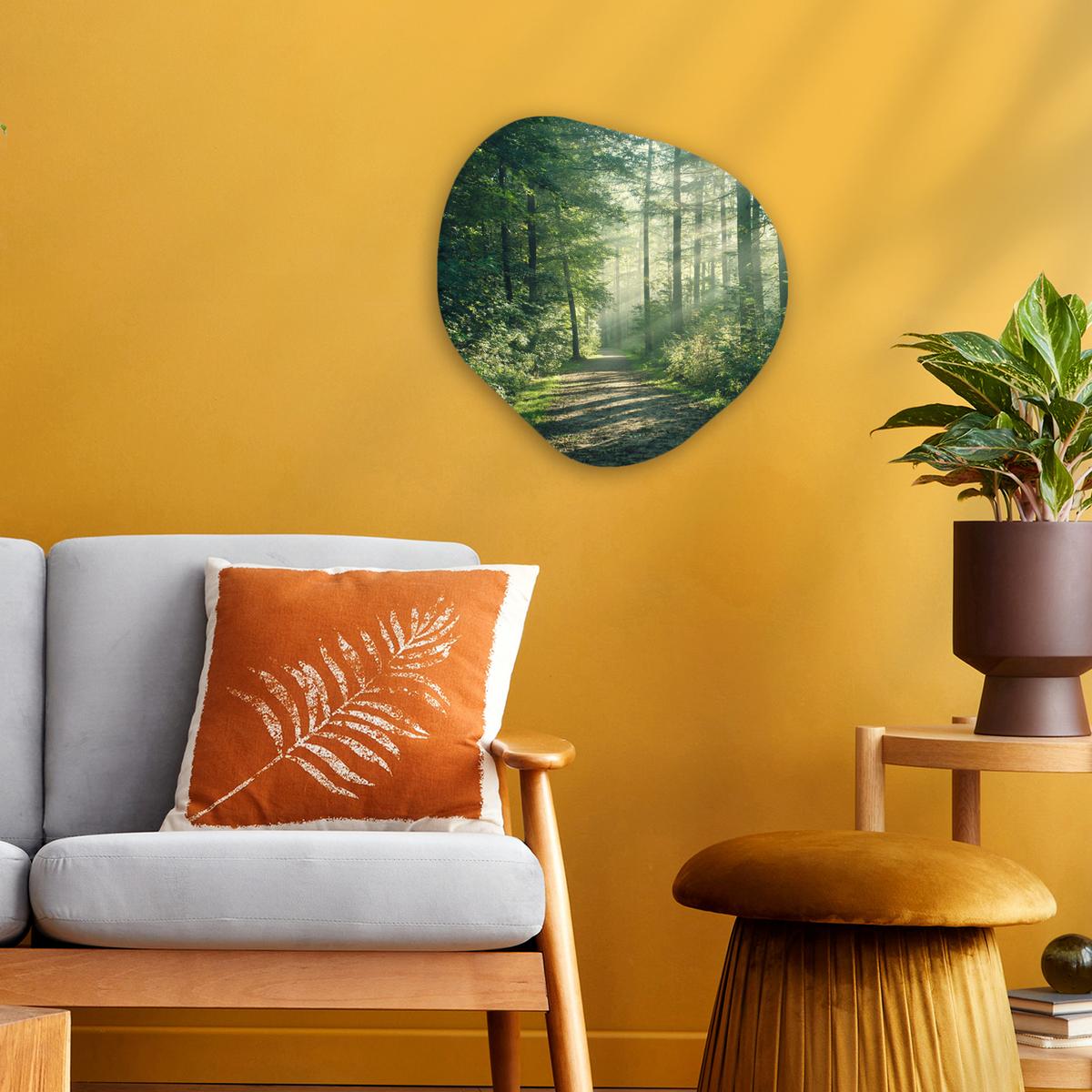 WANDBILD Wald - Weg - Sonne - Bäume - Grün - Natur Wanddeko 40x40 cm - Waldgrün, Kunststoff (40/40cm) - MuchoWow