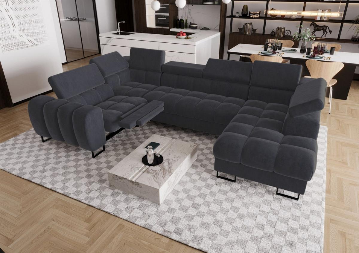 WOHNLANDSCHAFT Bastien Relax - Dunkelgrau, Holzwerkstoff/Textil (350/95/198cm) - Fun Möbel