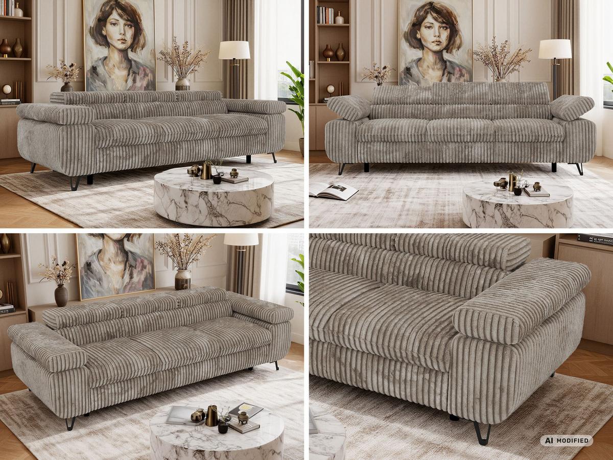 3-SITZER SOFA PETER - Hellbraun Cord - Hellbraun/Schwarz, Textil/Metall (262/76/99cm) - MKS