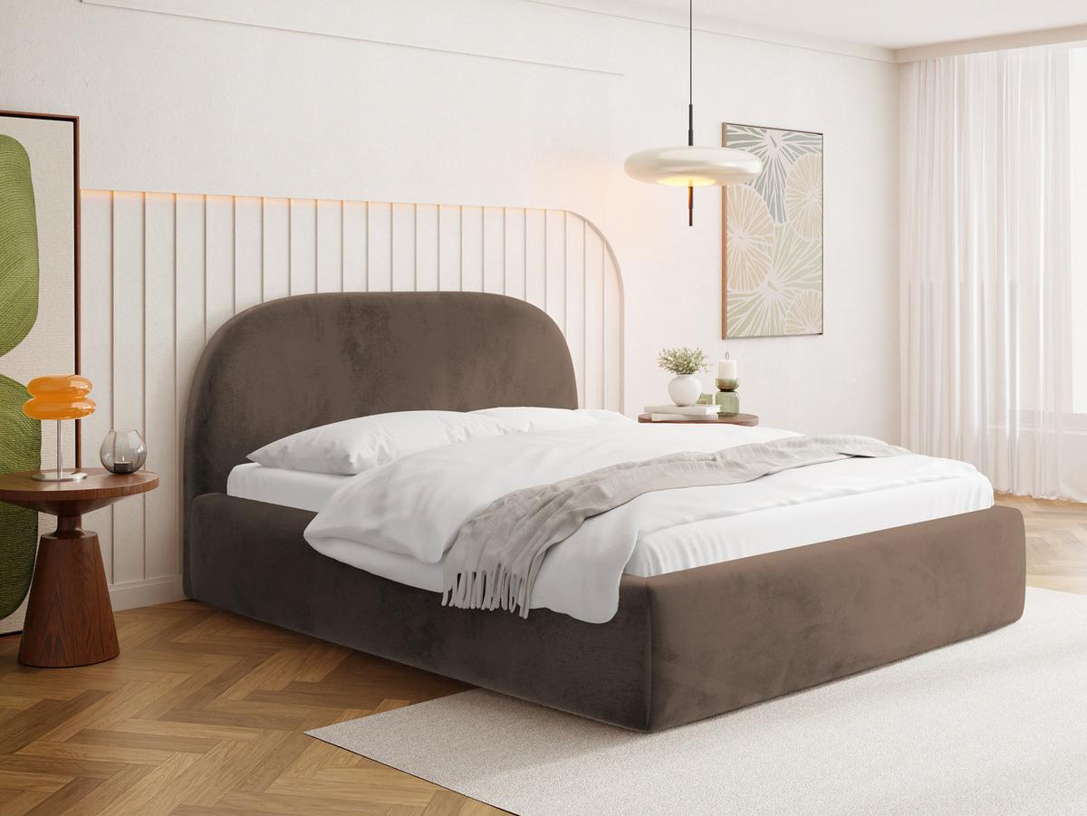 POLSTERBETT Puro mit Bettkasten, Braun Samt 180 x 200 cm – mit Metall-Lattenrost - Birkefarben/Schwarz, Kunststoff/Textil (180/200cm) - WFL GROUP