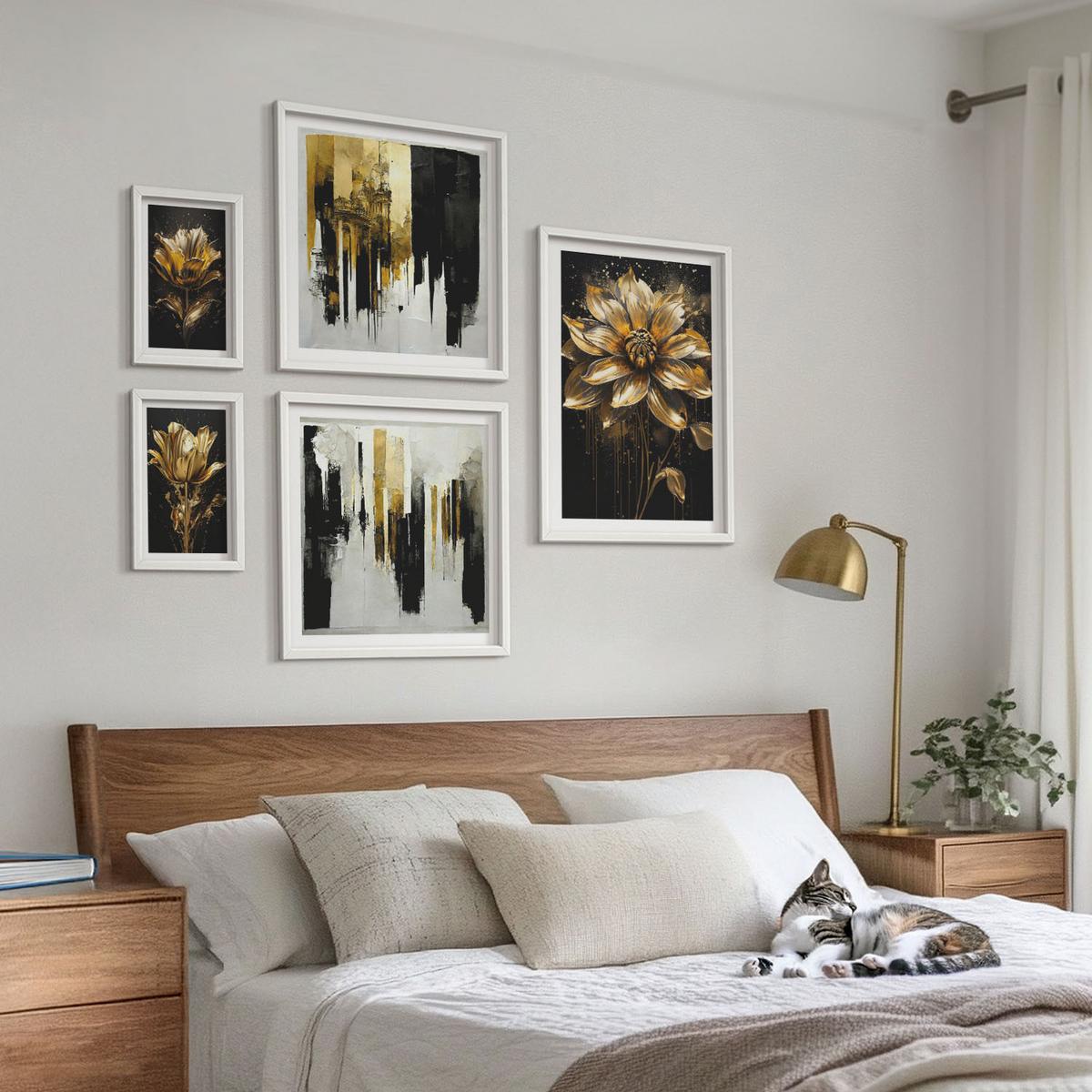 BILDER SET 5er Set - 50x50 cm & 20x30 cm & 40x60 cm Weißer Rahmen - Blumenbrücke – Lebensinspiration - Weiß, Kunststoff (40/60cm) - TULUP