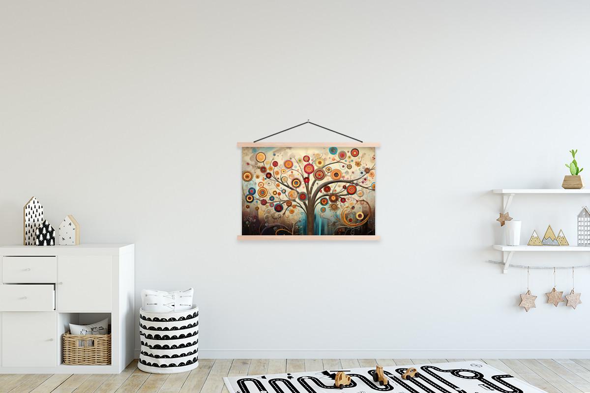 POSTER MIT MAGNETLEISTEN Baum - Baum des Lebens - Farbe Wanddeko 90x60 cm - Braun, Textil (90/60/0.15cm) - MuchoWow