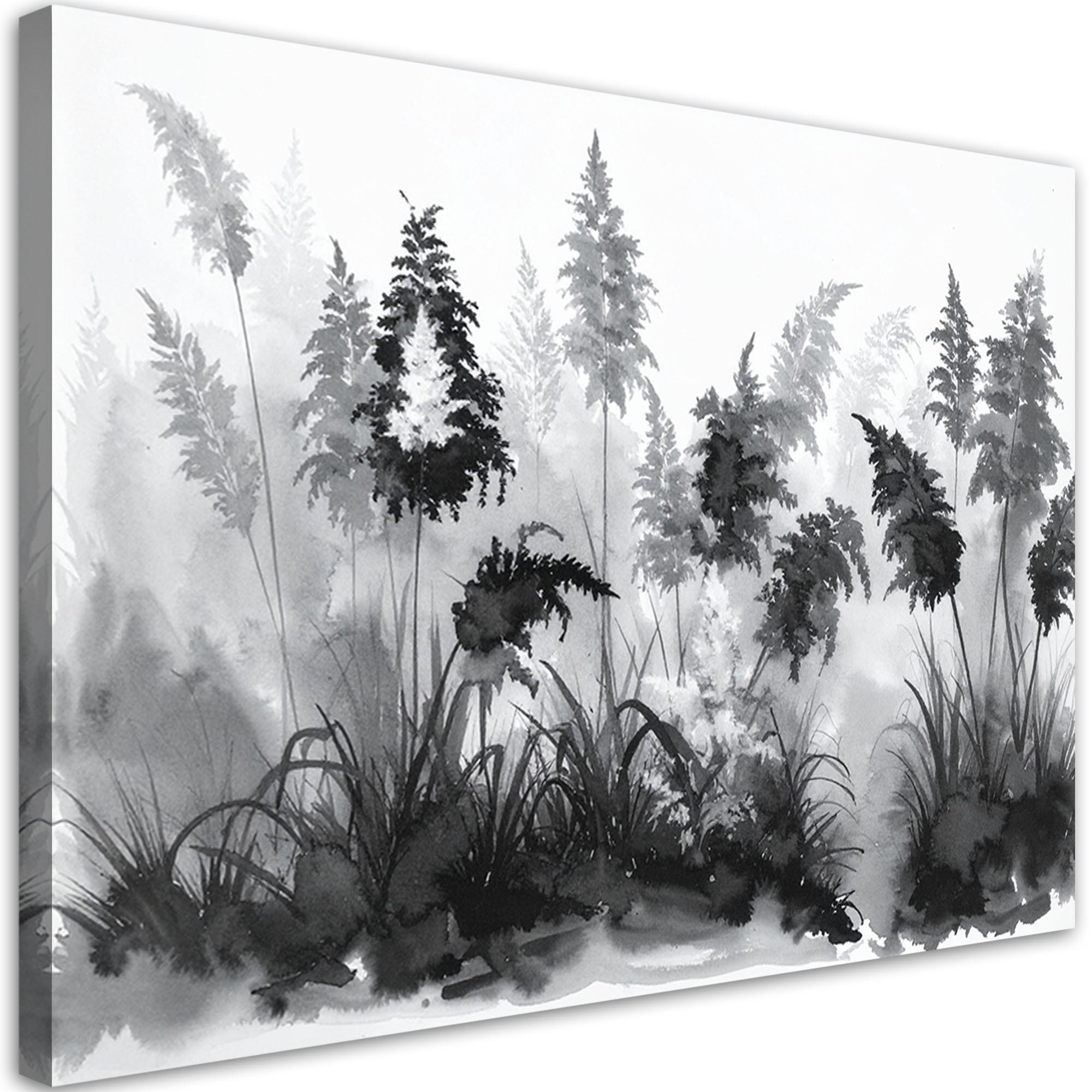 LEINWANDBILD Schwarz-weißes Pampasgras 120x80cm - Schwarz, Textil (120/80cm) - Feeby