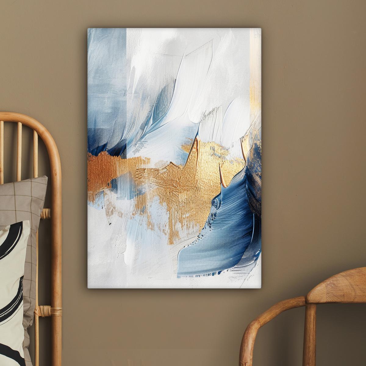 LEINWANDBILD Gold - Blau - Aquarell - Kunst - Modern Wanddeko Schlafzimmer 60x90 cm - Hellblau, Textil (60/90cm) - MuchoWow