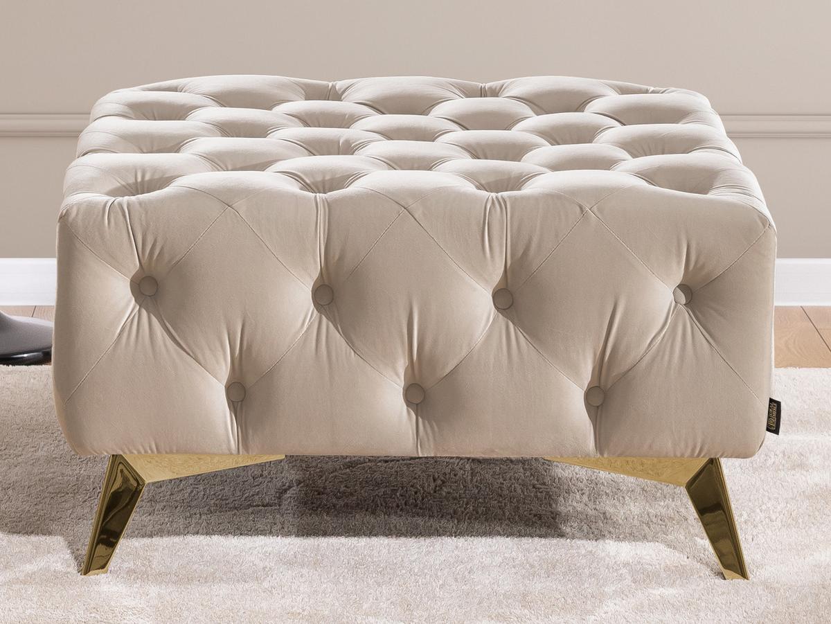 HOCKER Chesterfield Whitby Beige Samt mit goldenen Füßen - Beige/Goldfarben, Holz/Textil (80/45/80cm) - S-Style Möbel