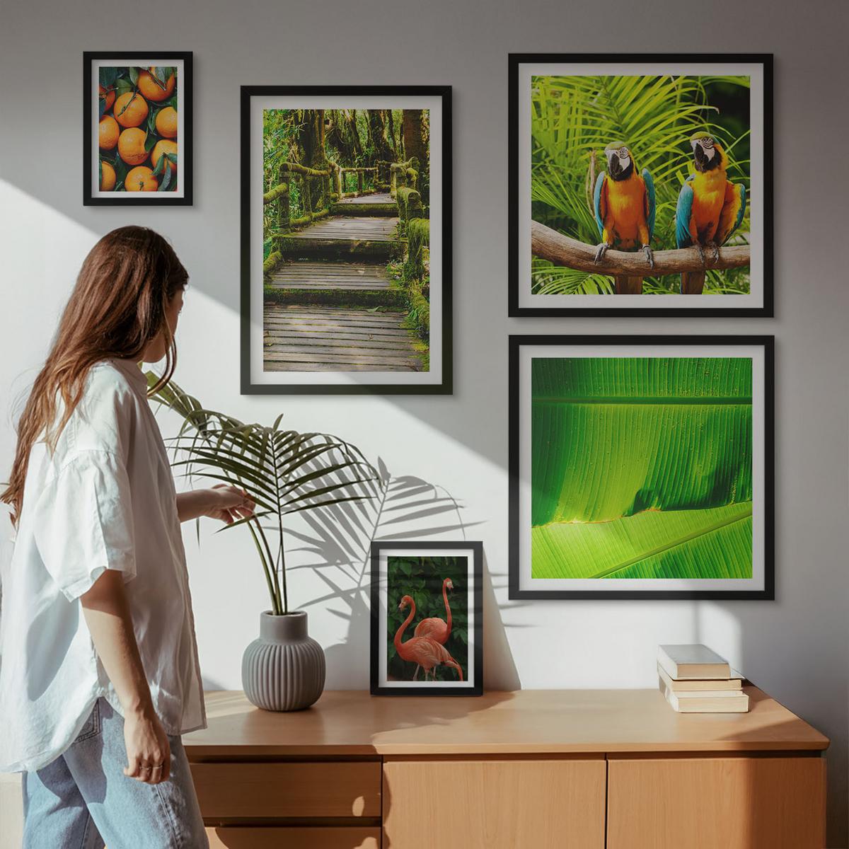 BILDER SET 5er Set - 50x50 cm & 20x30 cm & 40x60 cm Schwarzer Rahmen - Fruchtige Akzente der Tropen - Schwarz, Kunststoff (40/60cm) - TULUP