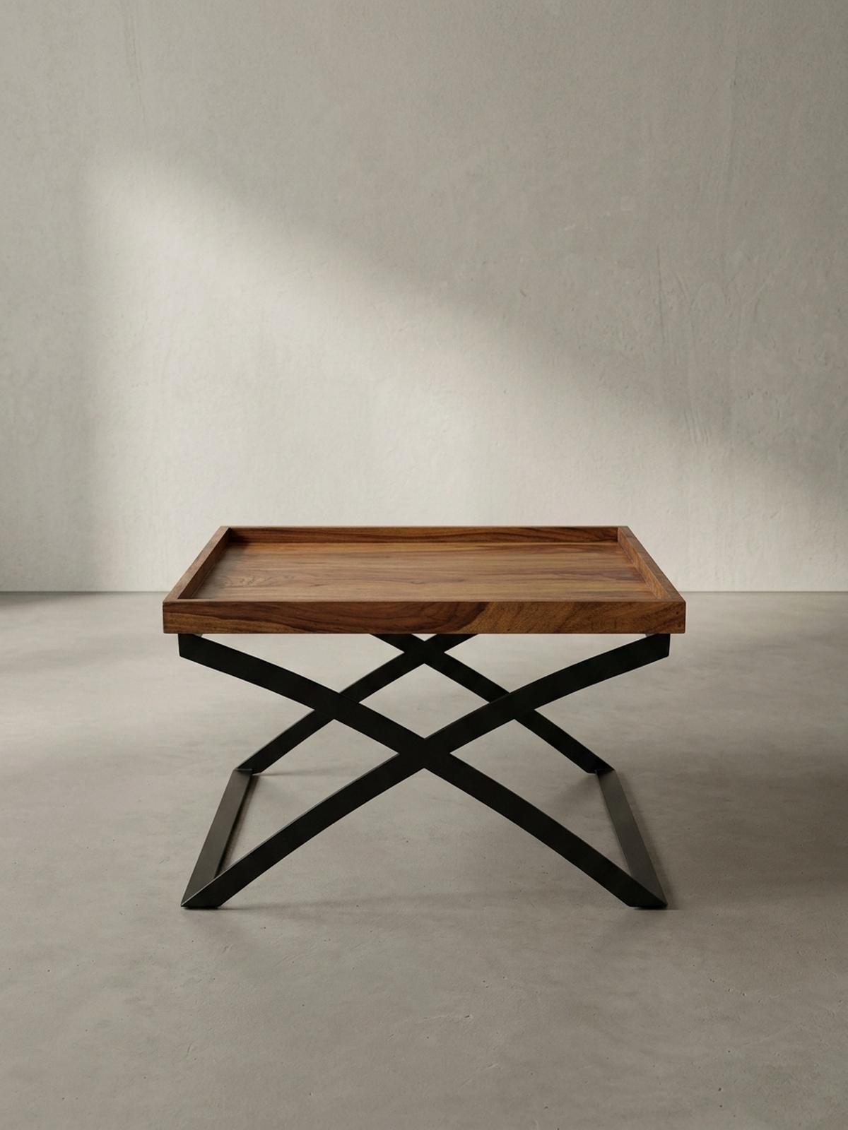COUCHTISCH Quadratisch, Sheesham Holz und Eisen, Industrial-Stil, Maße 63x39x63 cm - Schwarz/Braun, Holz/Metall (63/63/39cm) - KADIMA DESIGN