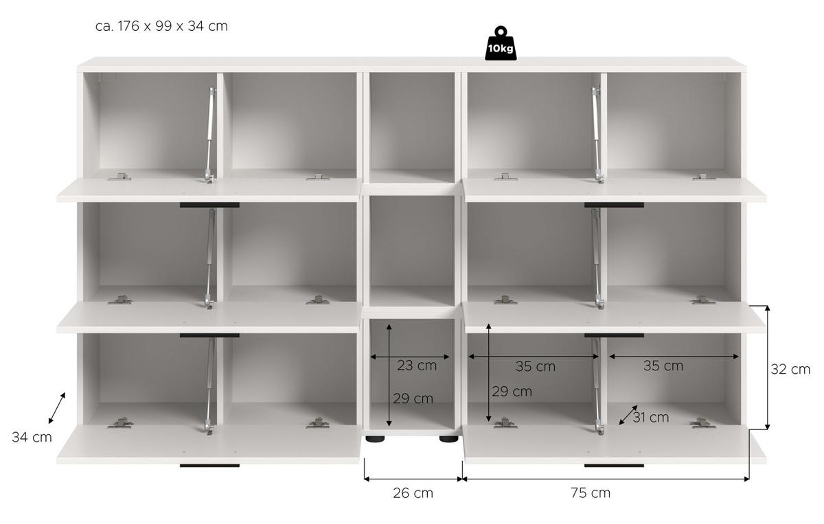 SIDEBOARD weiß 176 cm, Kommode mit Soft-Close - Schwarz/Weiß, Holzwerkstoff/Kunststoff (176/99/34cm) - Inn.Furn