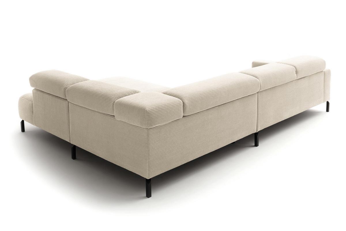 ECKSOFA MIT MOTORISCHEM SITZVORZUG DELIA Cremeweiß Cord Relaxfunktion - Creme/Schwarz, Textil/Metall (312/219cm) - KAWOLA