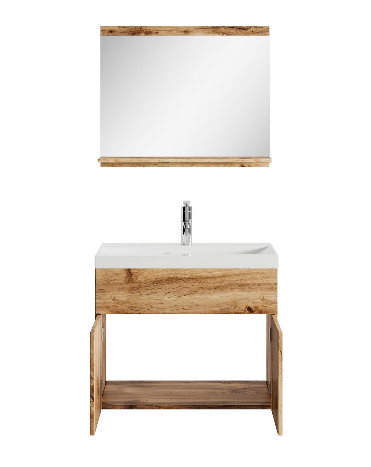 BADMÖBEL-SET Montreal 02 3 Teile Eiche - 60 x 35 x 51 cm - Chromfarben/Eichefarben, Holz/Metall (60/51/35cm) - Badplaats