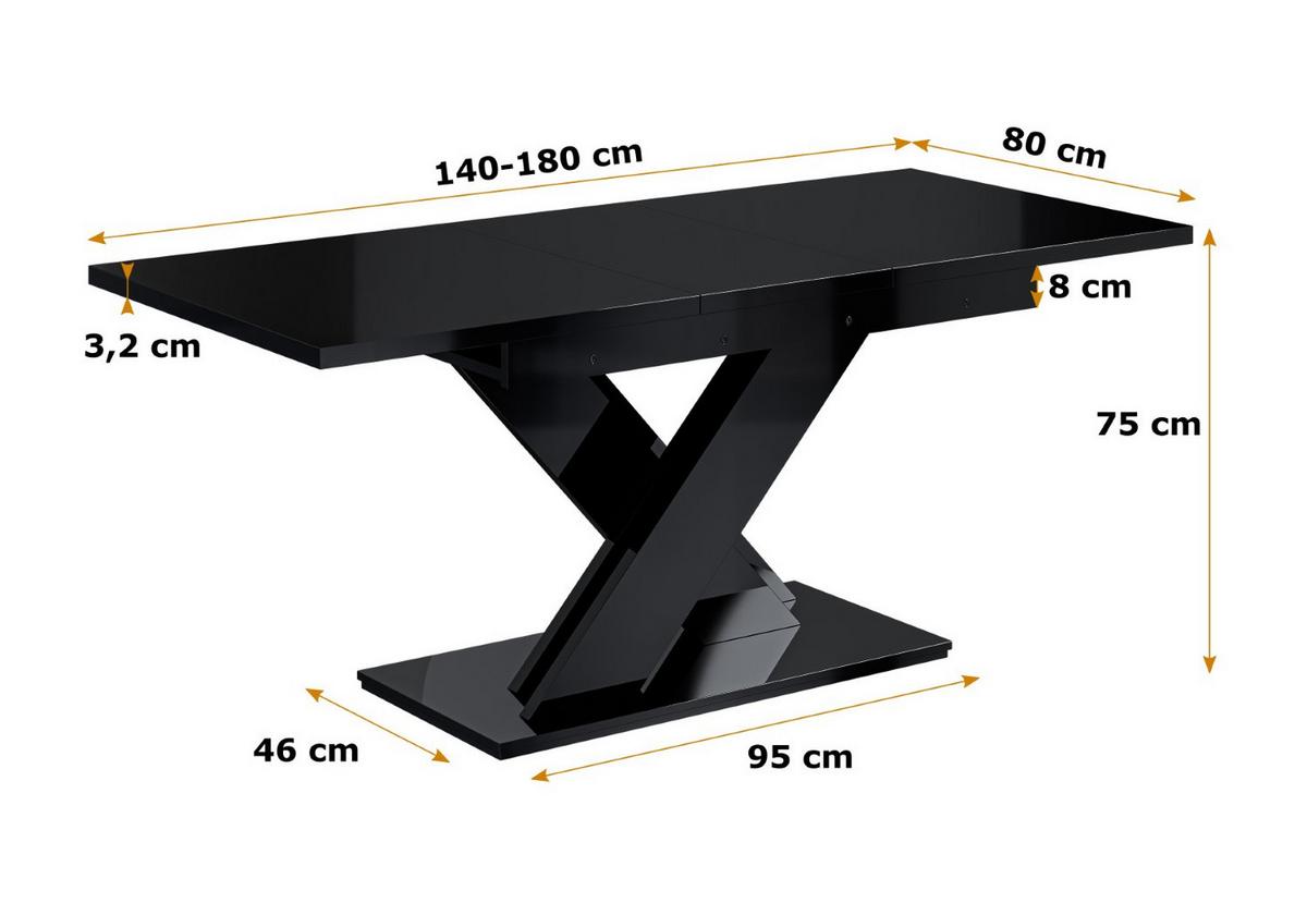 ESSTISCH ausziehbar 140 -180x80x75 cm - Schwarz Hochglanz - RONX - Schwarz Hochglanz, Holzwerkstoff (140/80/75cm) - ALTDECOR