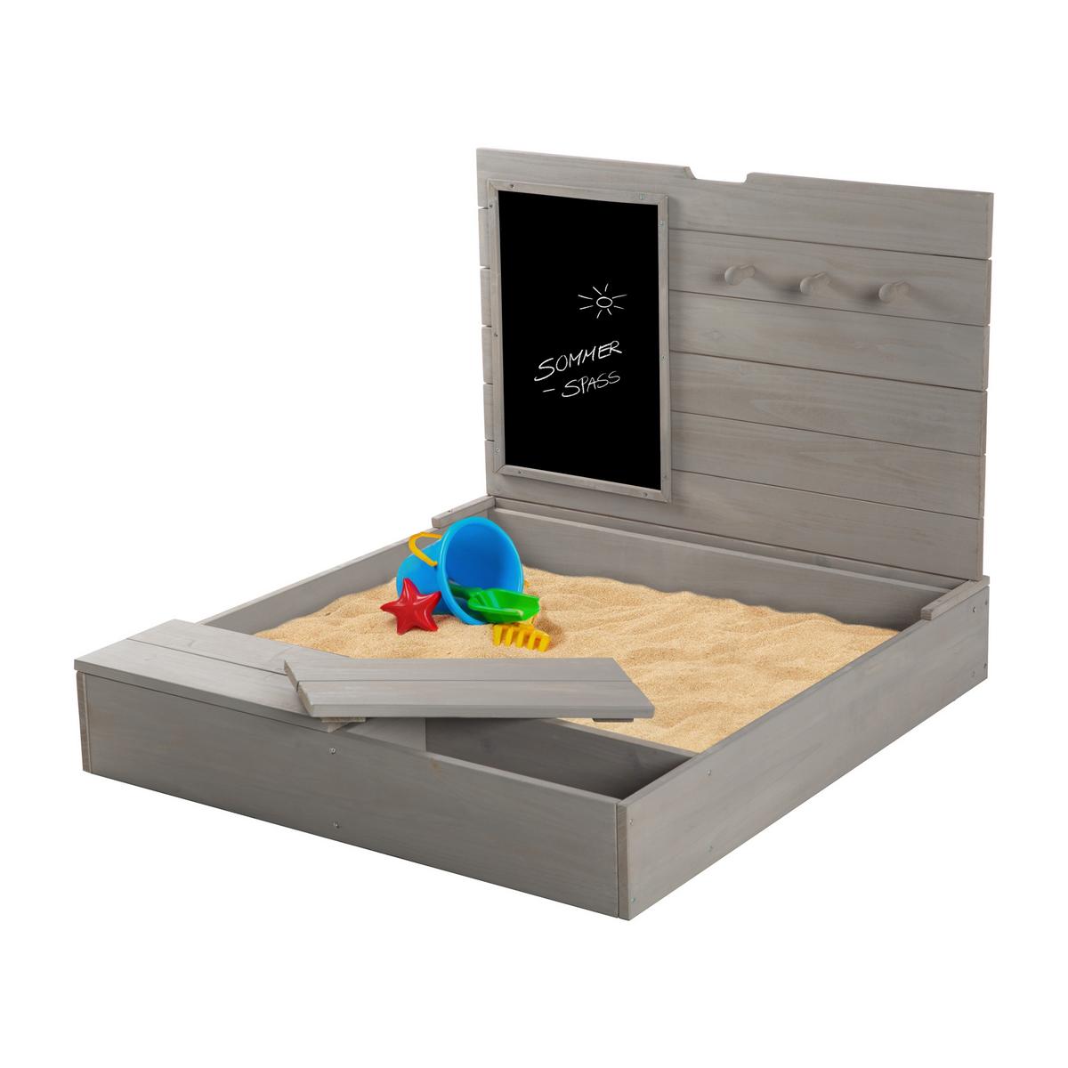 SANDKASTEN mit Deckel Tafel und Haken grau - Grau, Holz (85/88/65.5cm) - Roba